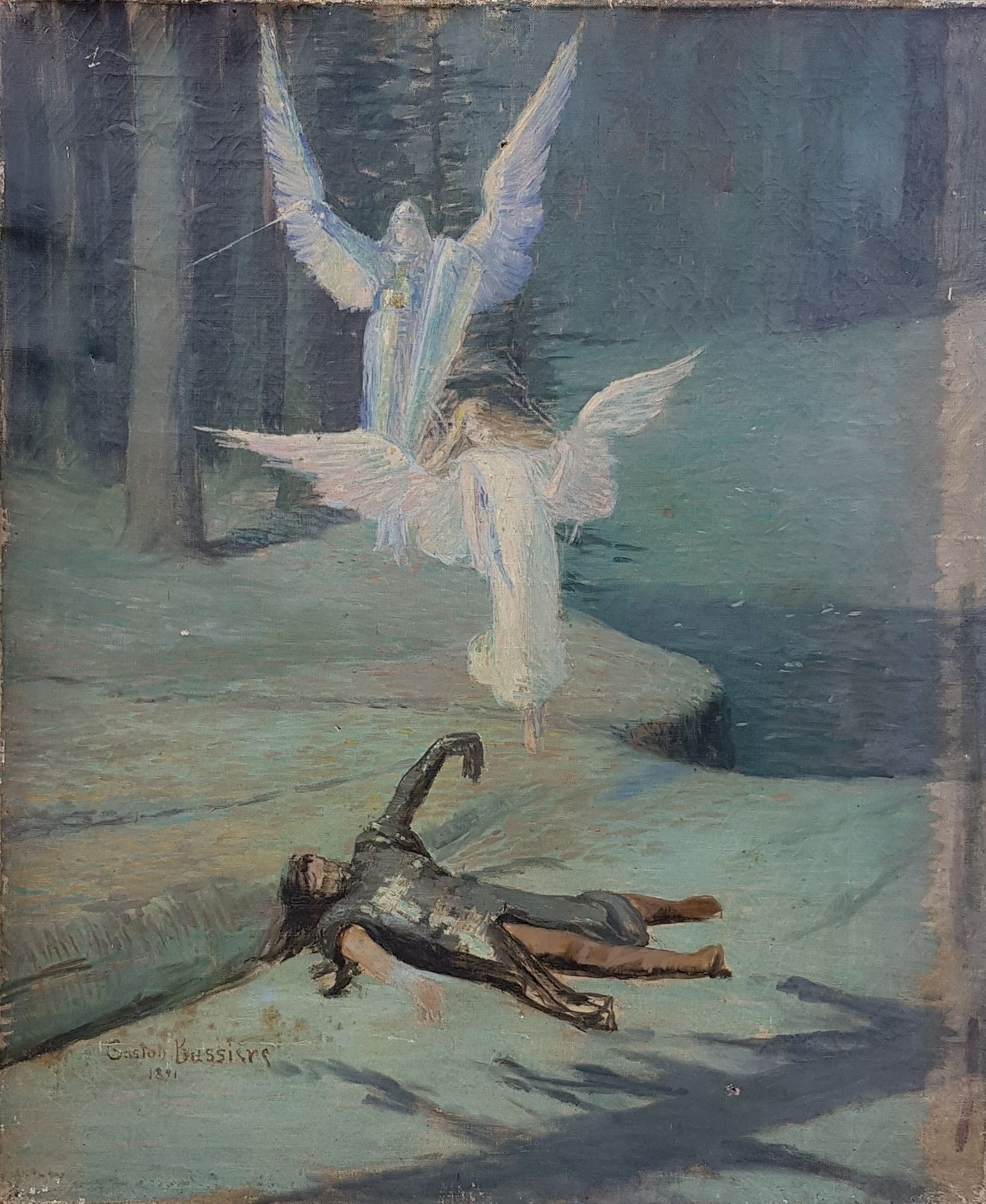 BUSSIÈRE Gaston (1868-1928) " La chanson de Roland " Huile sur toile signée et d&hellip;