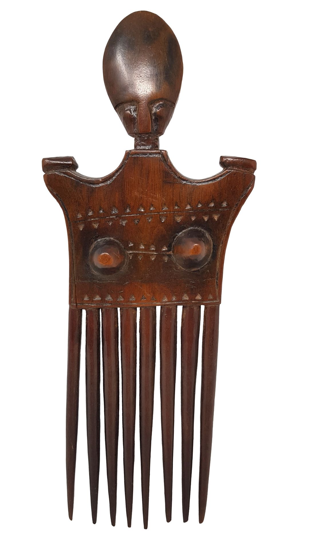 ASHANTI 
ASHANTI Anthropomorphic comb with 7 teeth, one broken, topped by a long&hellip;