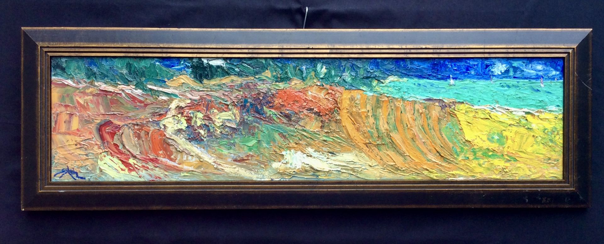 CHOPARD Sylvain "Normandie, la terre" Olio su tela 80 x 20 cm incorniciato 88 x &hellip;