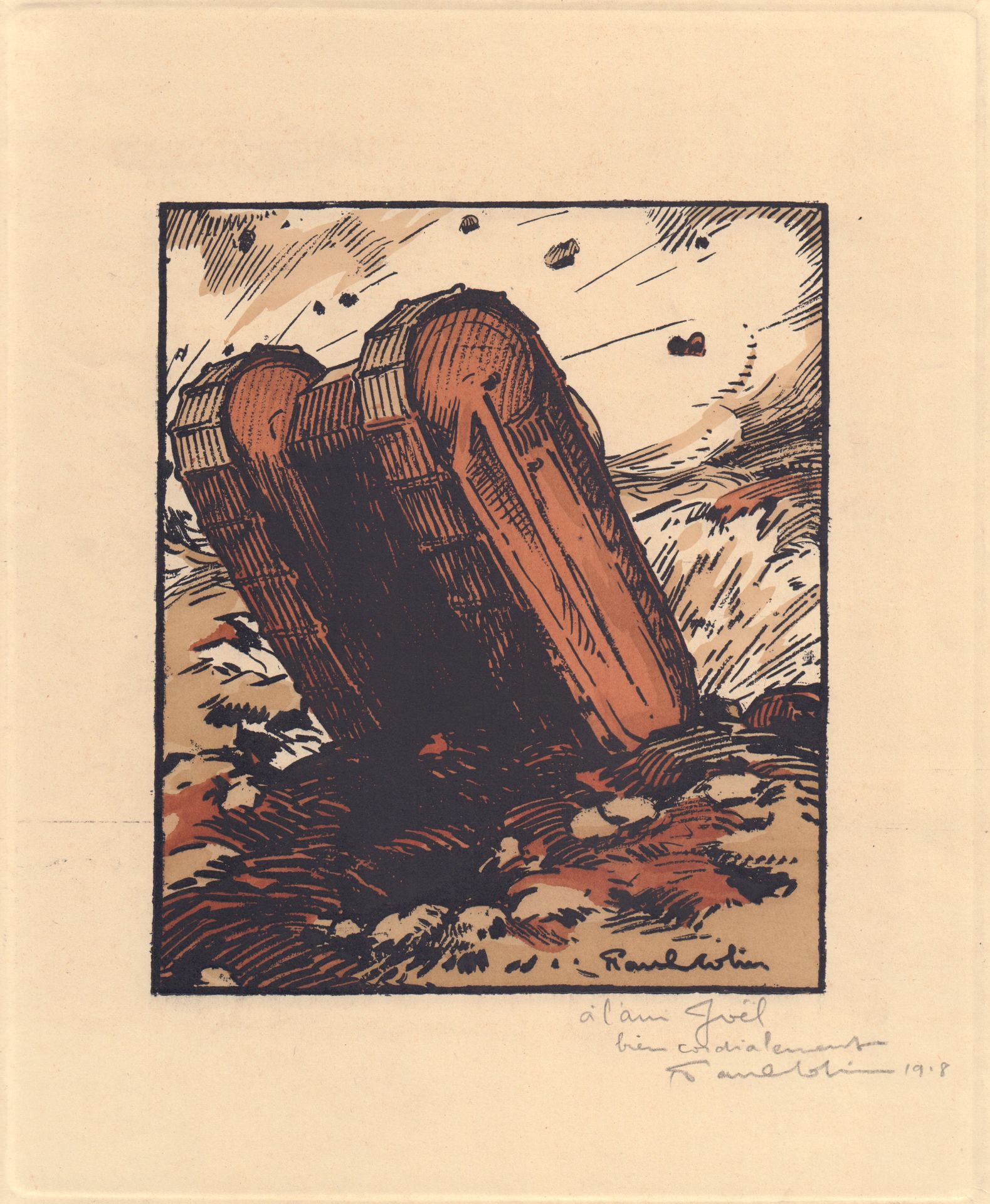 COLIN Paul (1892 1985) "蚀刻版画 "在版上签名，并在右下角用石墨会签，注明 "给我的朋友Joël"，日期为1918年，56 x 38厘米&hellip;