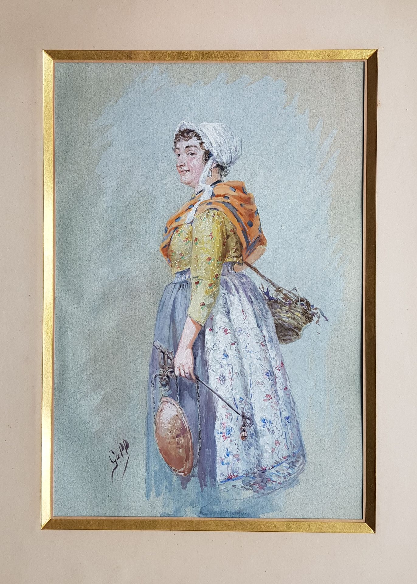 GALL Georges (XIXe siècle) "El pescadero provenzal" Acuarela 30 x 20,5 cm enmarc&hellip;