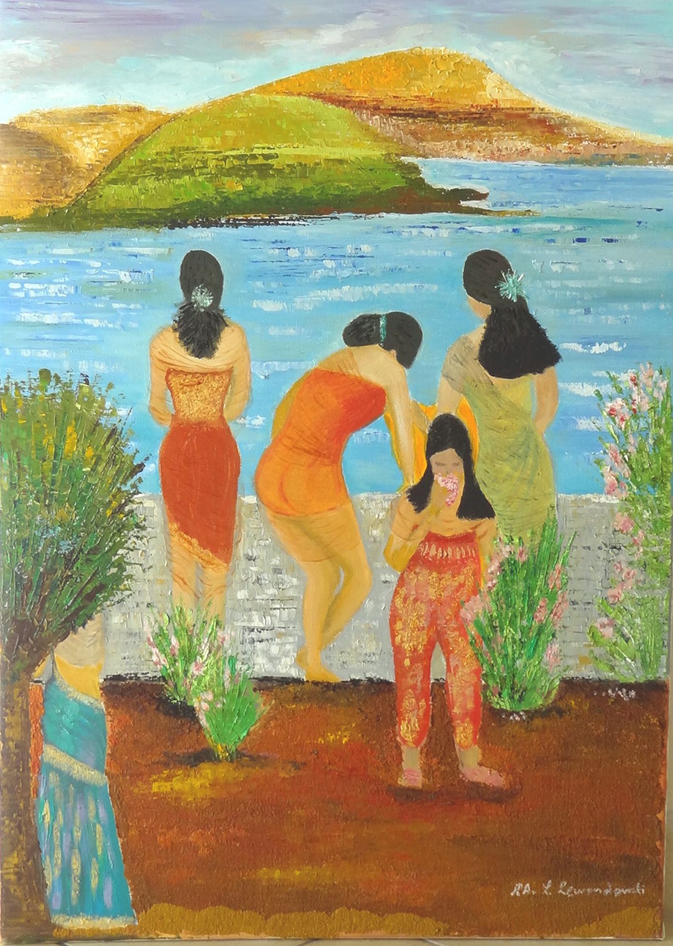 LEWANDOWSKI Marie-Ange "Au bord de l'eau" Technique mixte sur toile 70 x 50 cm s&hellip;