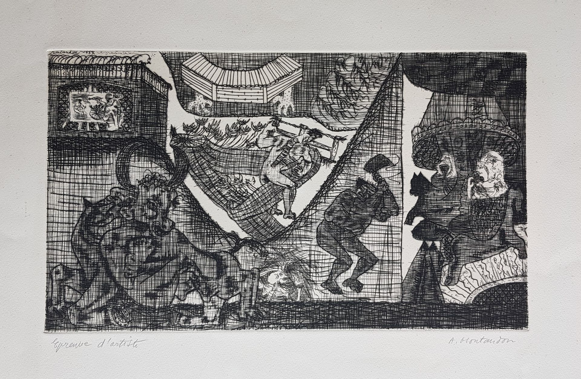 MONTANDON Aimé (1913 1985) " Scènes fantasmagorique " Eau forte 50 x 66 cm, épre&hellip;