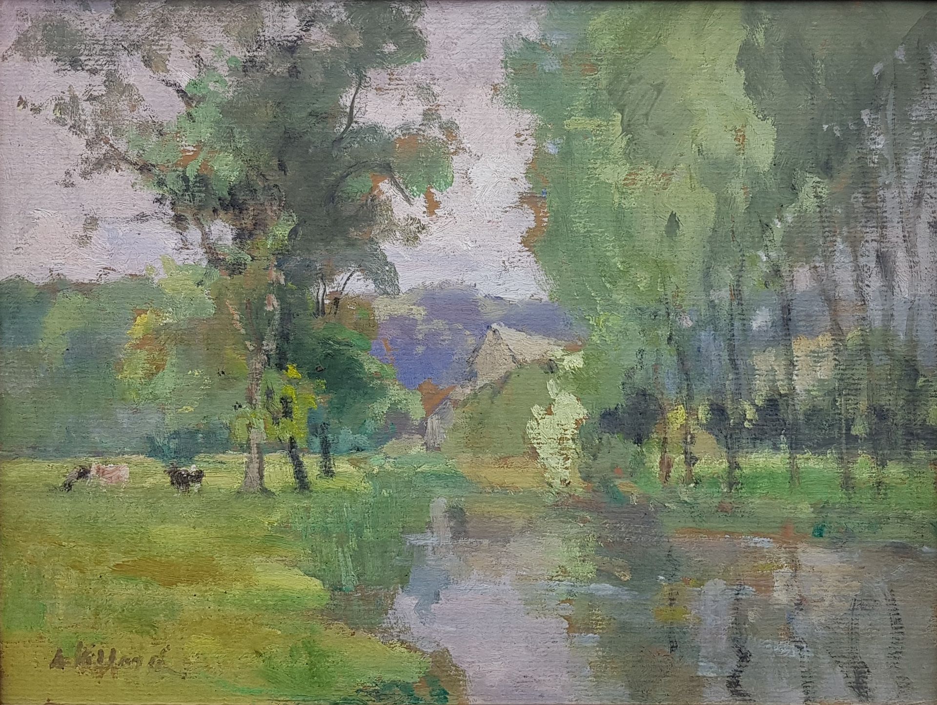 VILLARD Abel (1871-1969) "Il fiume" Olio su tavola 26 x 34 cm (con cornice 31 x &hellip;