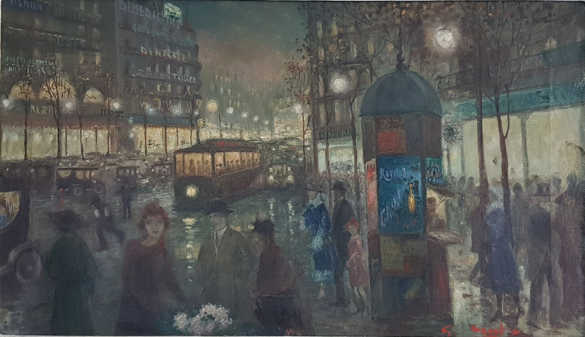 SAYRIS " Place de l’Opéra à Paris " Huile sur toile 28 x 48 cm (avec cadre 39 x &hellip;