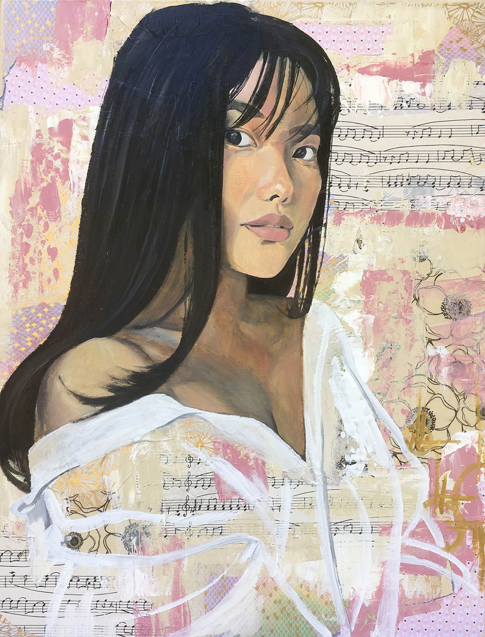 ZENATTI Natacha "Janice" Huile, acrylique et collages sur toile 65 x 50 cm signé&hellip;