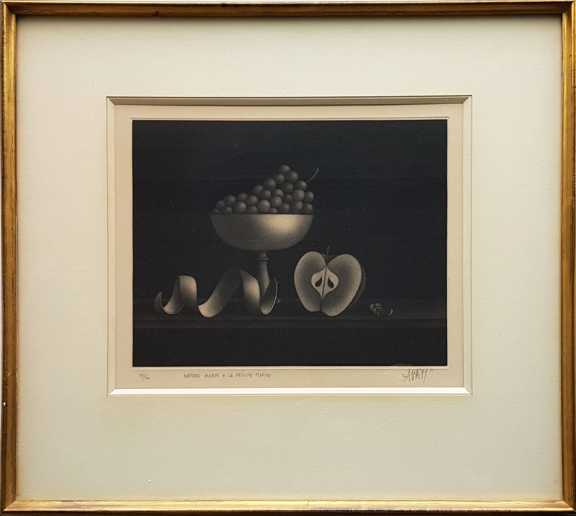 AVATI Mario "Nature morte à la feuille timide" Lithographie 29 x 34 cm (52 x 55 &hellip;