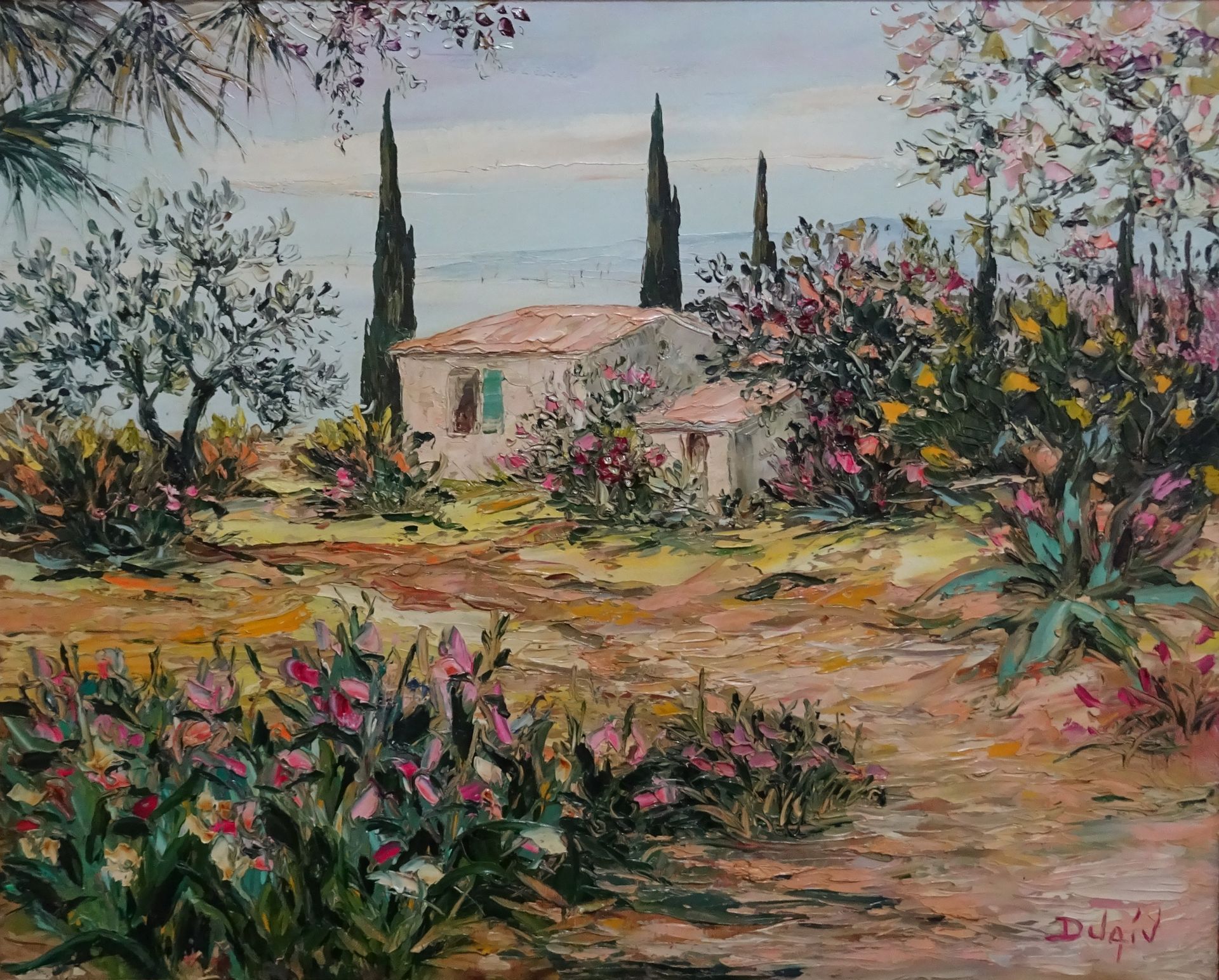 DUAIV "Provence fleurie" Huile sur toile 65 x 81 cm encadrée 105 x 88 cm signée &hellip;