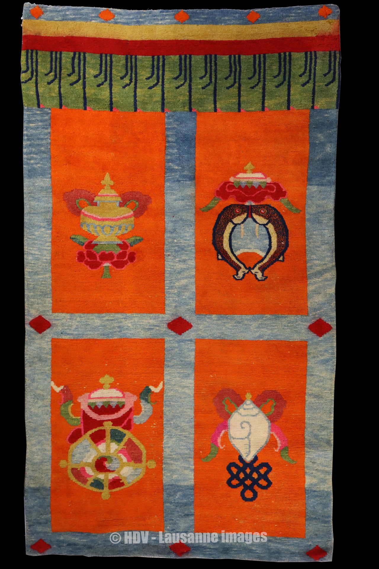 Tapis de porte - Tibet (1900-1930) Tapis épais en laine tissé et noué main au Ti&hellip;