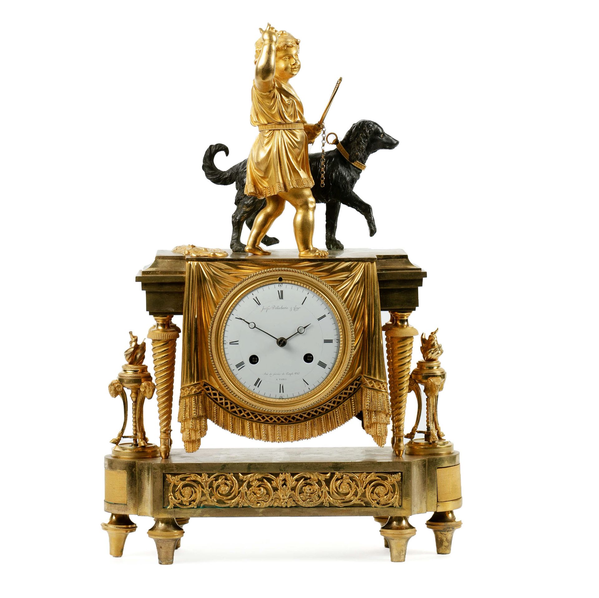 JEAN-SIMON DEVERBERIE (1764-1824) Reloj "Amor y fidelidad". Bronce dorado con pá&hellip;