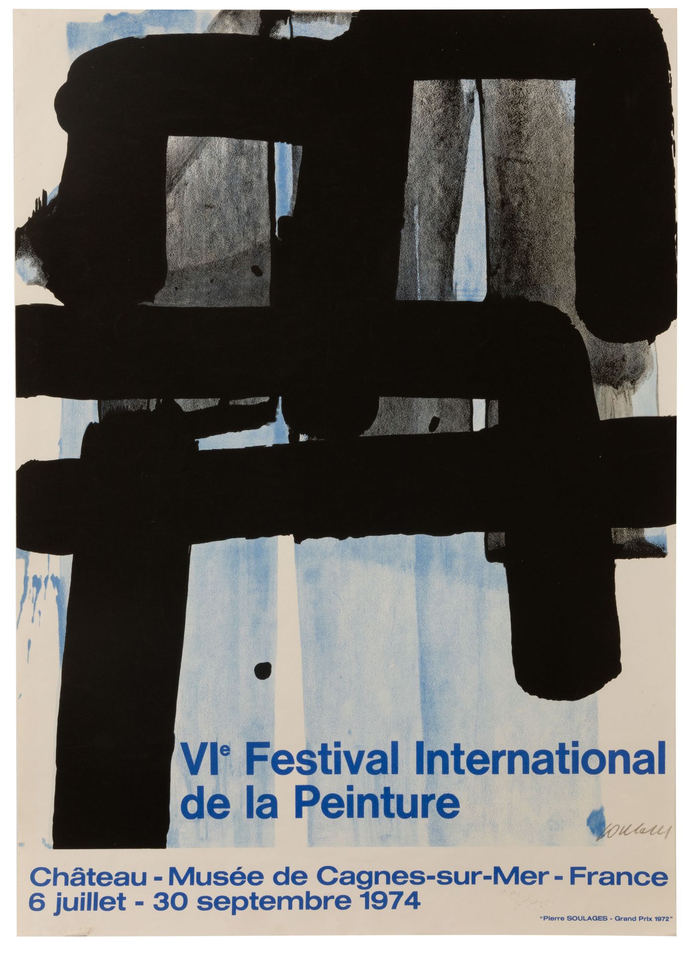 PIERRE SOULAGES (°1919) 第六届国际绘画节》，1974年。


展览海报，Cagns-sur-Mer，1974年7月6日至9月30日。彩色&hellip;