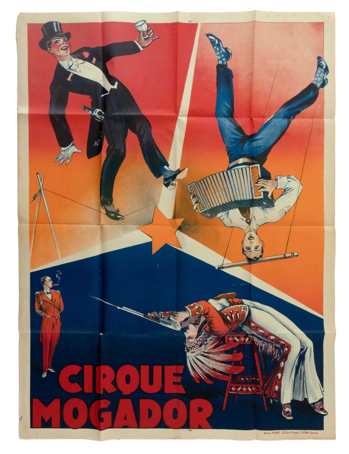 ANONIEM / ANONYME 1/2 XX Mogador马戏团"。


海报。Vitry的Atelier Florit的彩色石版画。约1930年。有折痕&hellip;