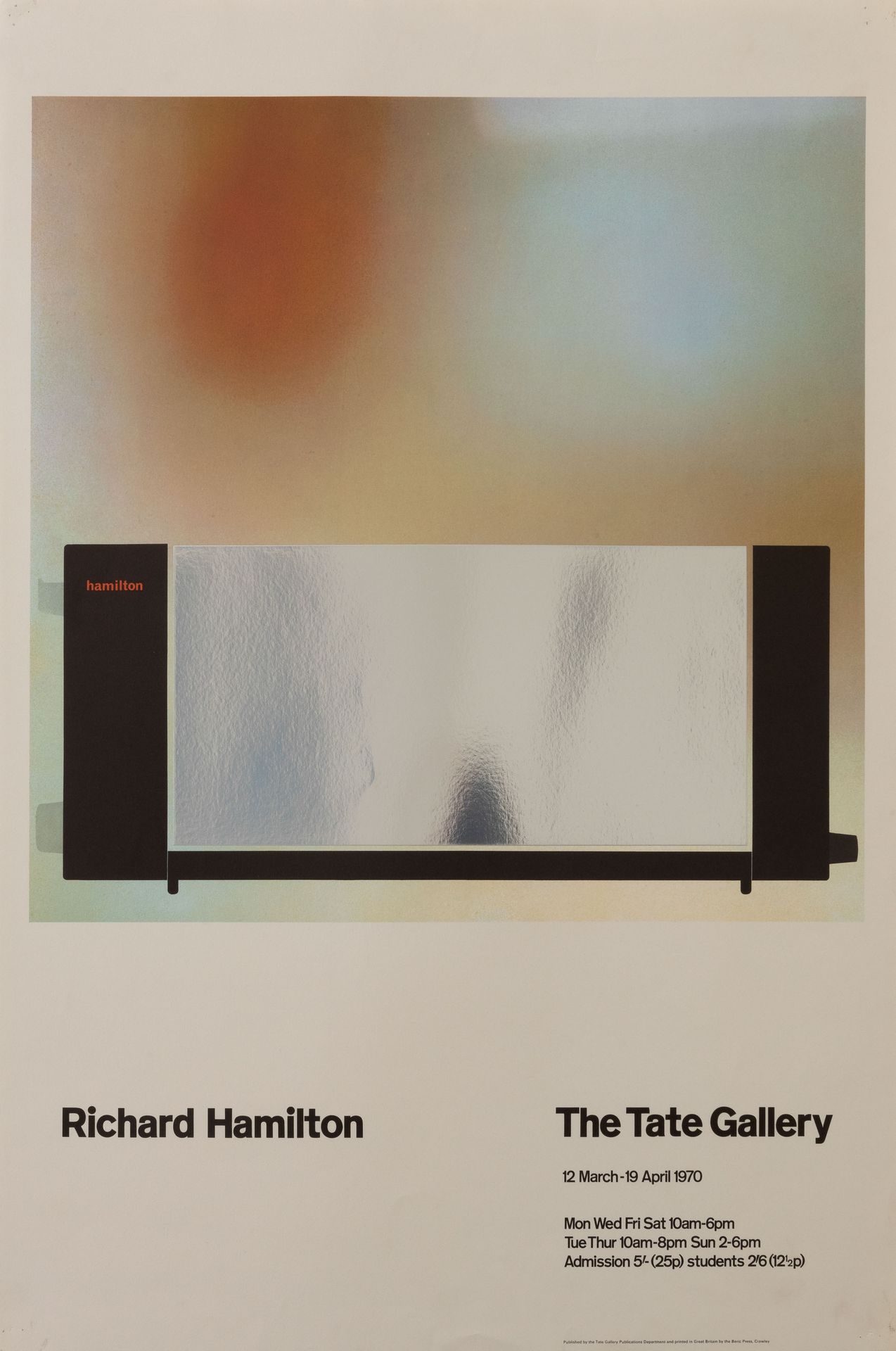 RICHARD HAMILTON (1922-2011) 展览海报。伦敦，泰特画廊，1970年。


有绘图针孔。状况良好。

760 x 510 mm
