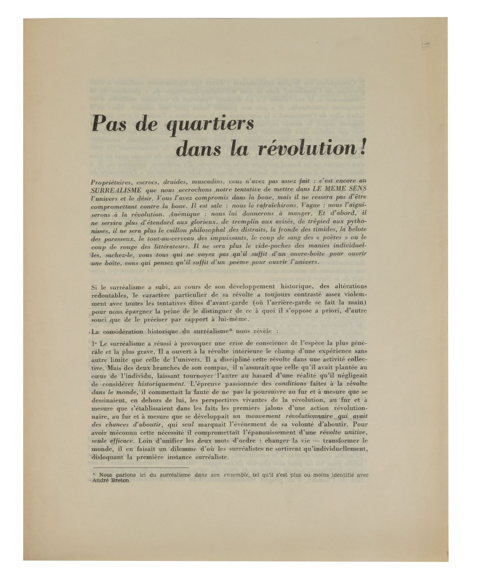 (Broodthaers) 'Pas de Quartiers dans le Révolution' (Bruxelles, 7 juin 1947). Tr&hellip;