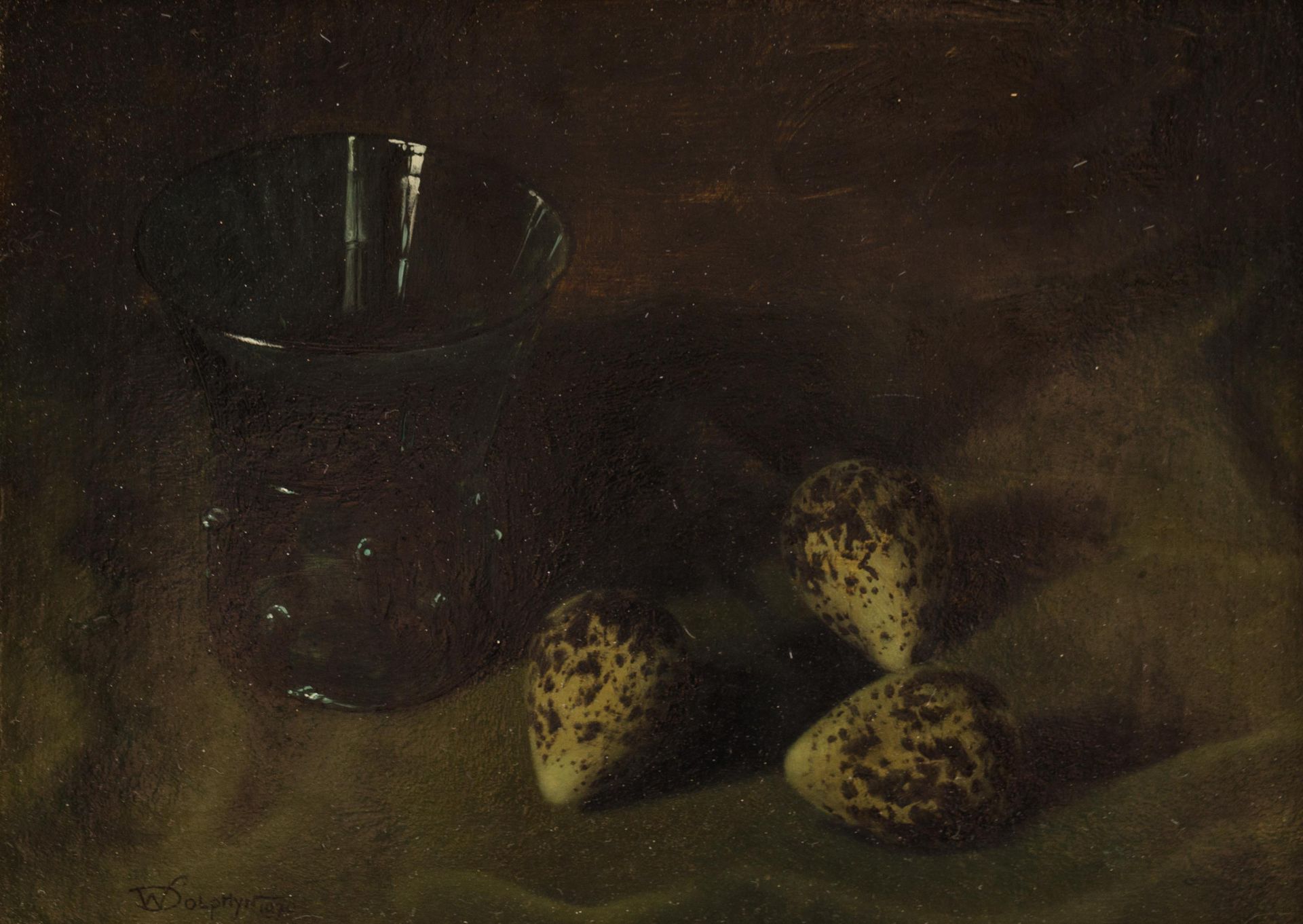 WILLEM DOLPHYN (1935-2016) Still life with rummer glass and quail eggs, 1970. 

&hellip;