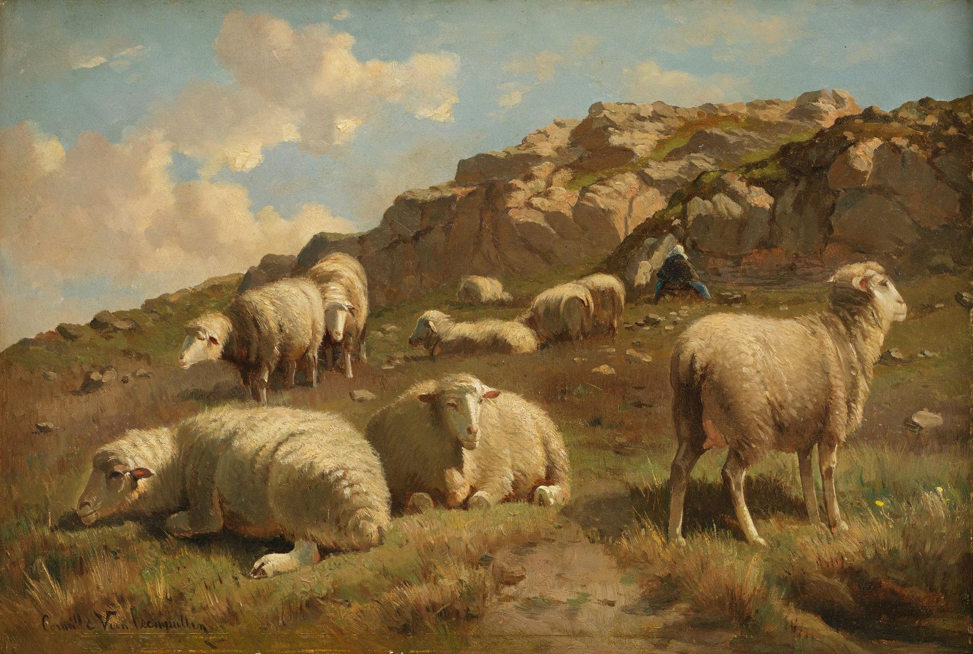 Cornelius Van Leemputten (1841-1902) (到)



岩石景观中的羊群。

面板（桃花心木）。

签名。



34 x 49&hellip;