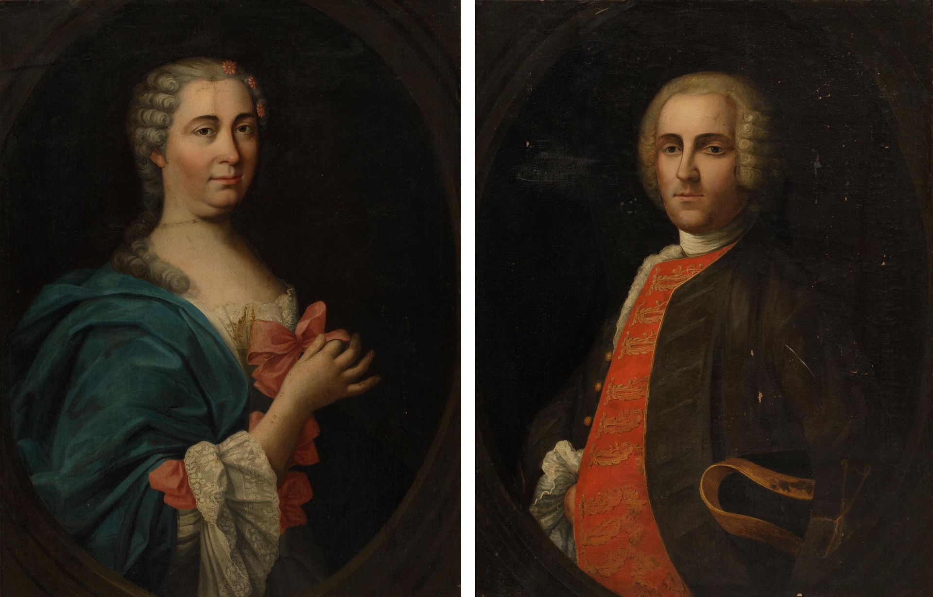 ANONIEM / ANONYME XVIII 双人画像。

布质。一对。

女性肖像，有破损。



86 x 66厘米（x2）（112 x 93厘米（x2）&hellip;