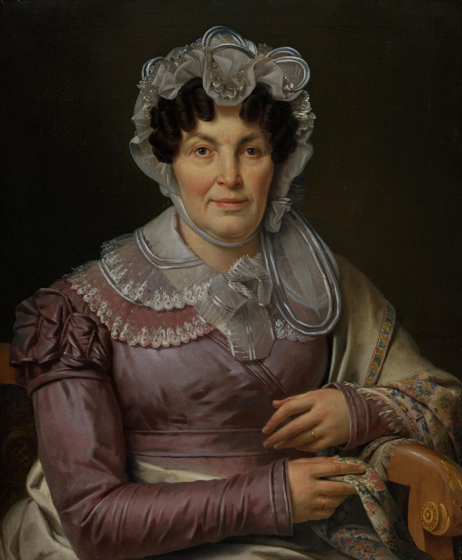 FERDINAND DE BRAEKELEER DE OUDE (1792-1883) Ritratto di donna, 1825.

Tessuto. 
&hellip;