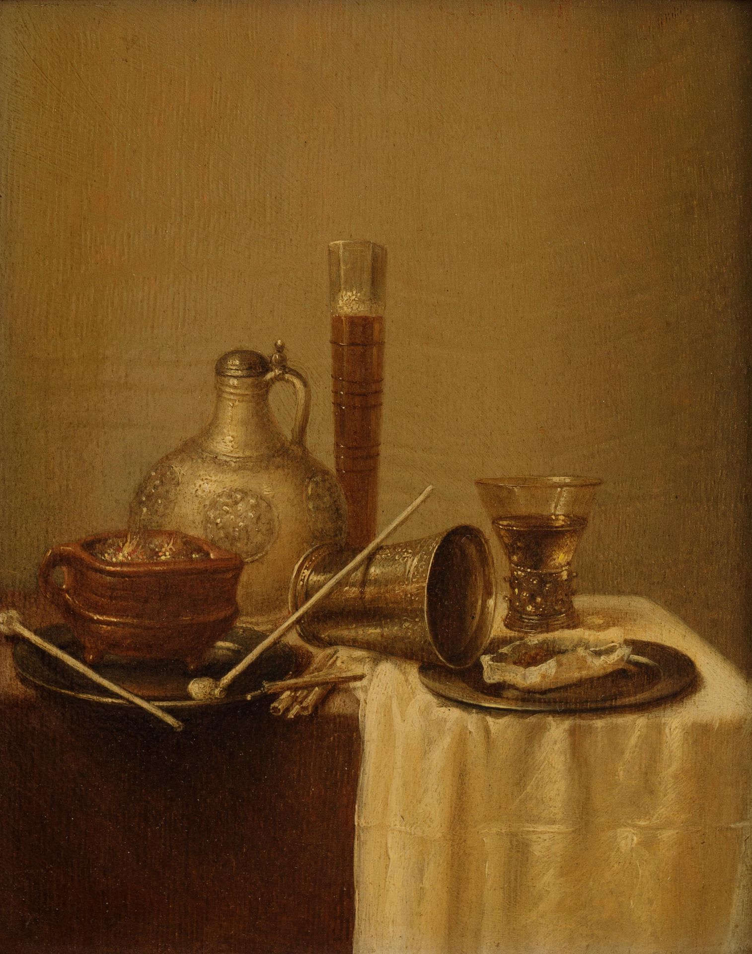 GERRIT VAN VUCHT (1610-1697) Nature morte avec verre, pipes, pot à charbon et cr&hellip;