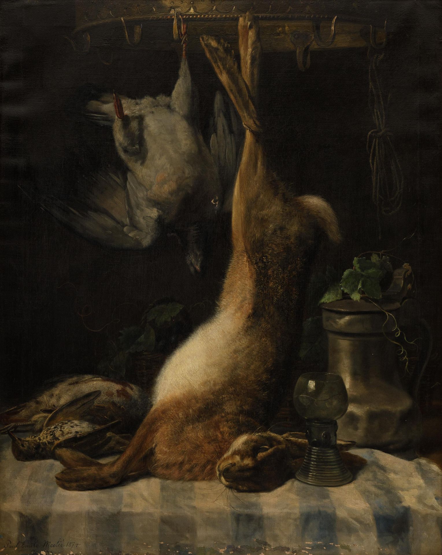 PAUL EMILE NICOLIE (1828-1894) Natura morta di caccia, 1874. 

Tessuto. 

Firmat&hellip;