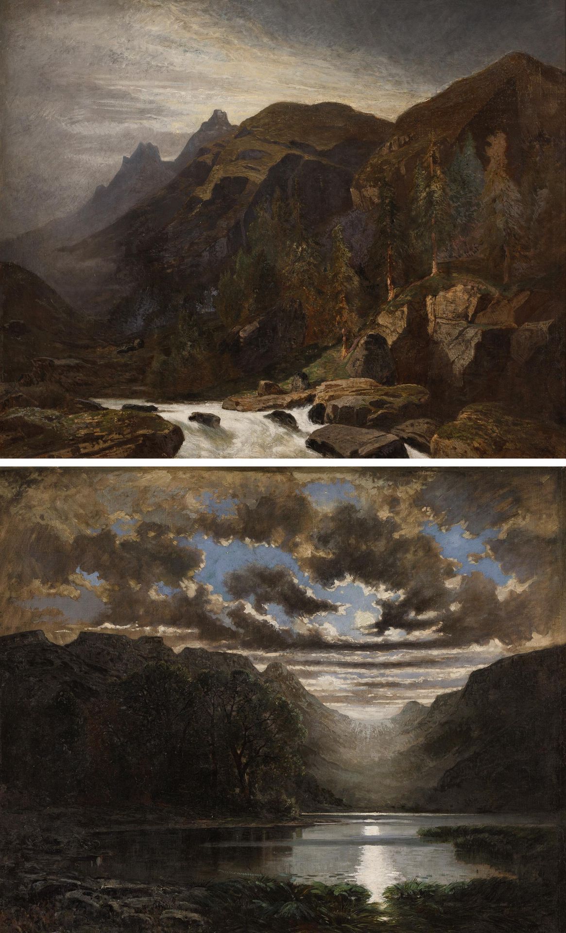 Auguste de MOLINS (1821-1890) Alpine mountain landscape. 


Canvas. A pair. 


S&hellip;