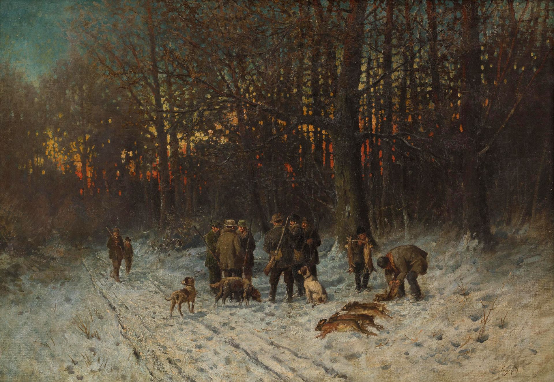 JÄGER (DUITSLAND/ ALLEMAGNE XIX) 雪中的狩猎队。

布质。

签名为 "耶格尔......"。



71 x 101厘米（85&hellip;