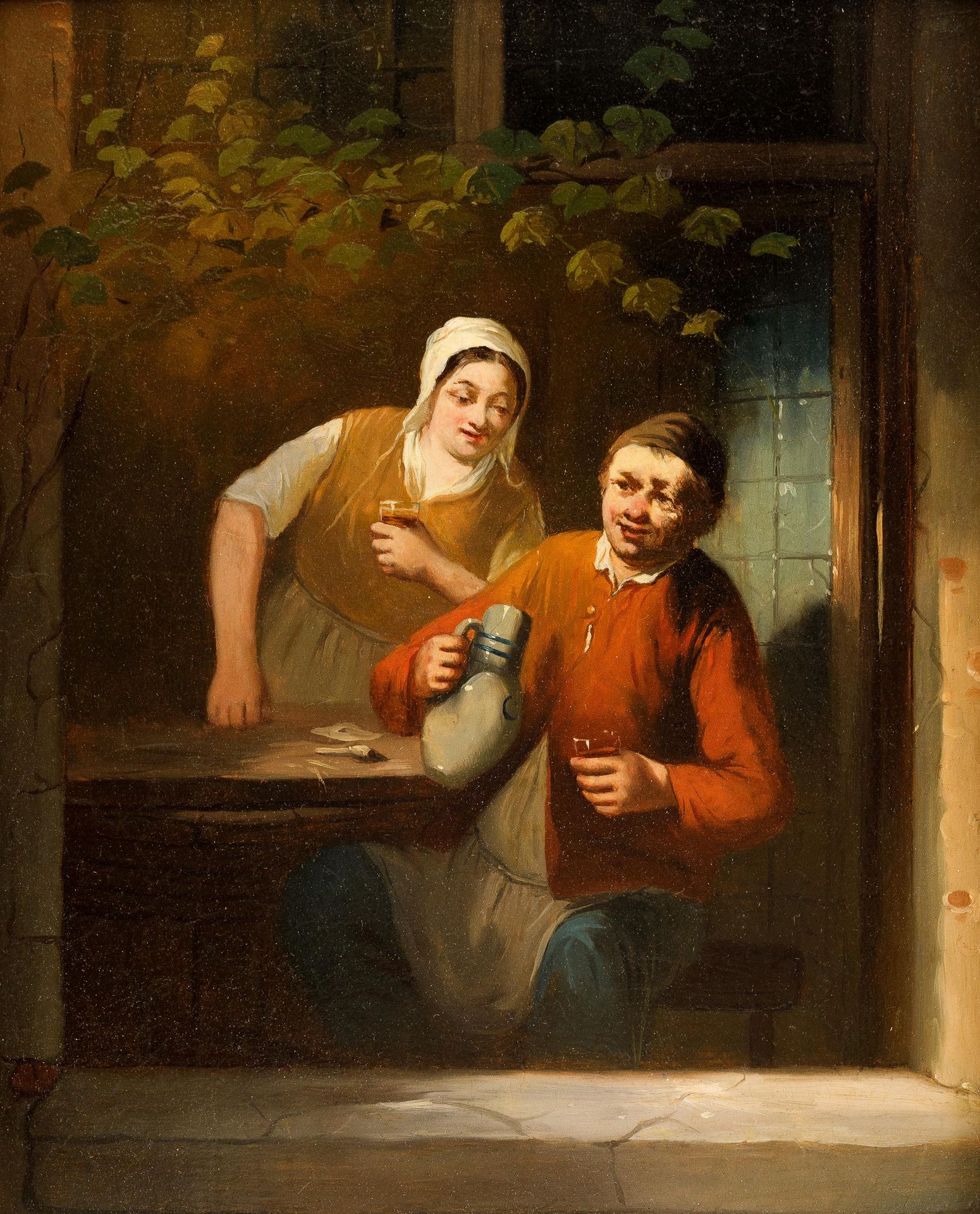 Ferdinand de Braekeleer (1792-1883) (周围环境)



在门口喝酒的夫妇。

小组。



27.5 x 22厘米（38 x&hellip;