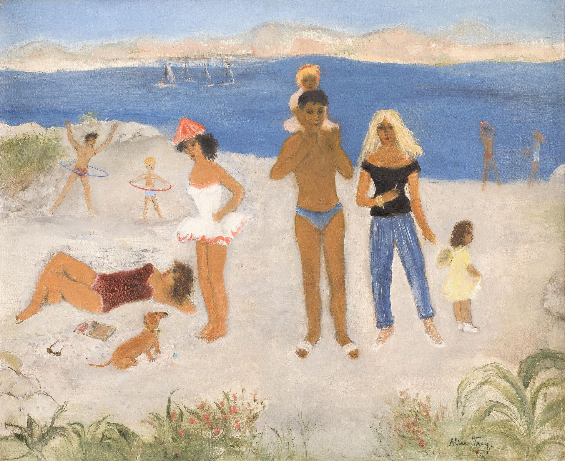 ALICE FREY (1895-1981) Scene d'Antibes/ à la côte d'Azur", 1959.

Tessuto. 

Fir&hellip;