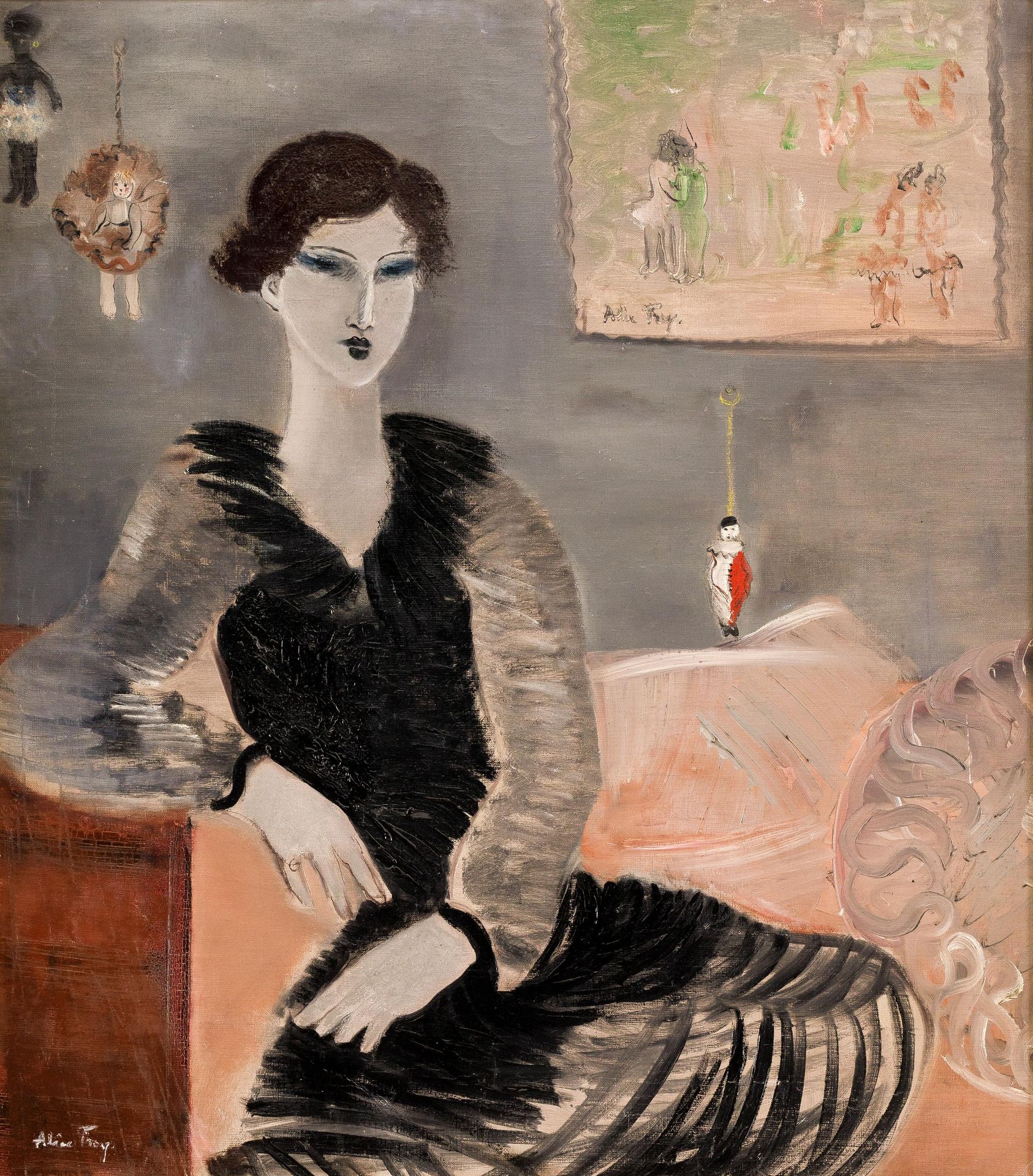 ALICE FREY (1895-1981) 室内的女人（自画像）。

布质。

签名为 "爱丽丝-弗雷"。

适用的转售权。

80 x 70厘米（90 x &hellip;
