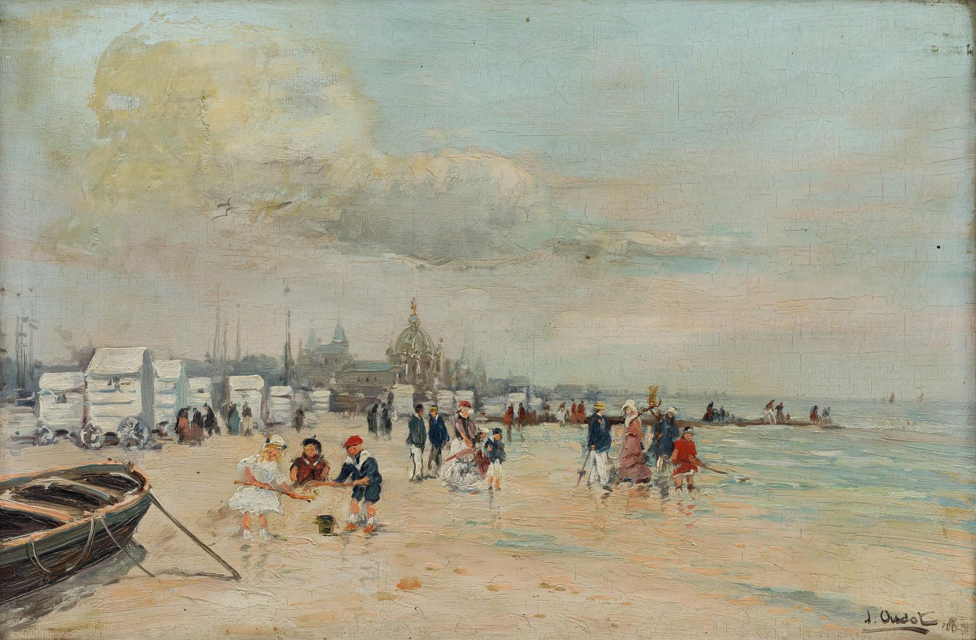 ONLEESBAAR / ILLISIBLE ca. 1900 海滩之乐，1908年。

布质。签名和日期 "J.Oudot 08'[?]。

40 x 60厘&hellip;