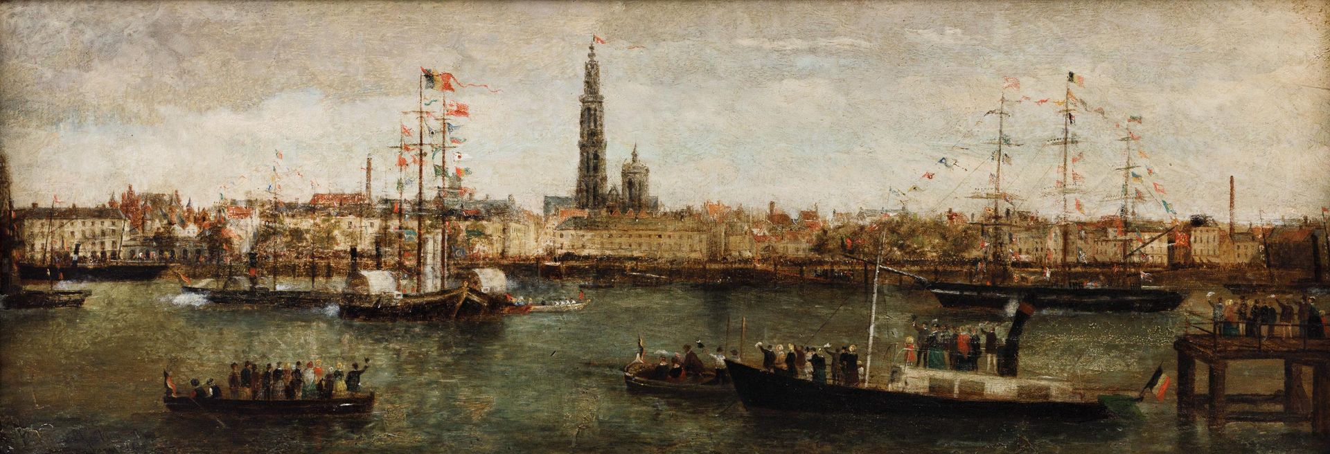 JAN JACOB CROEGAERT-VAN BREE (1818-1897) La rade d'Anvers pendant l'Exposition U&hellip;