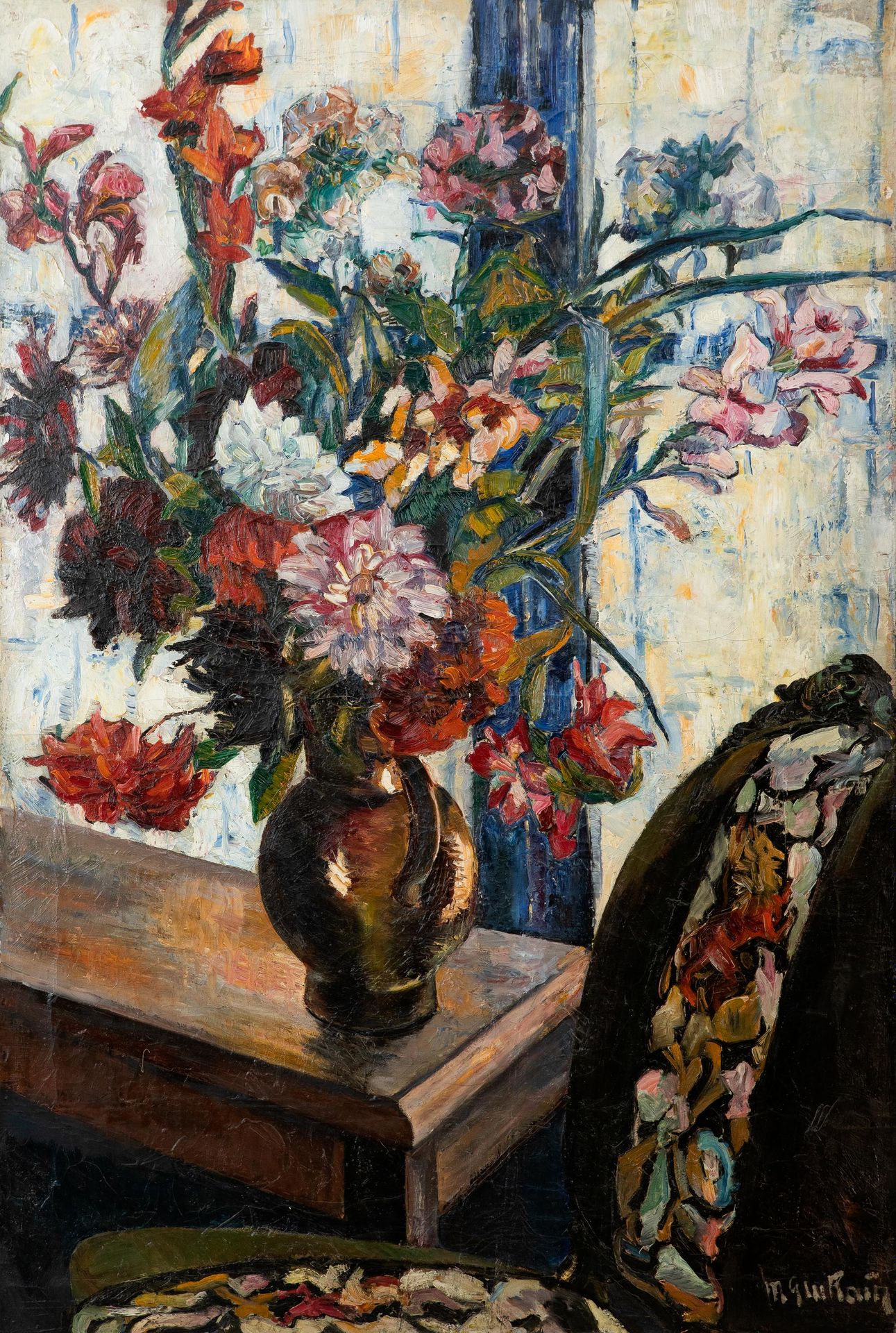 Marthe GUILLAIN (1890-1974) 'Fleurs devant la fenêtre'.


Toile.


Signée 'M. Gu&hellip;