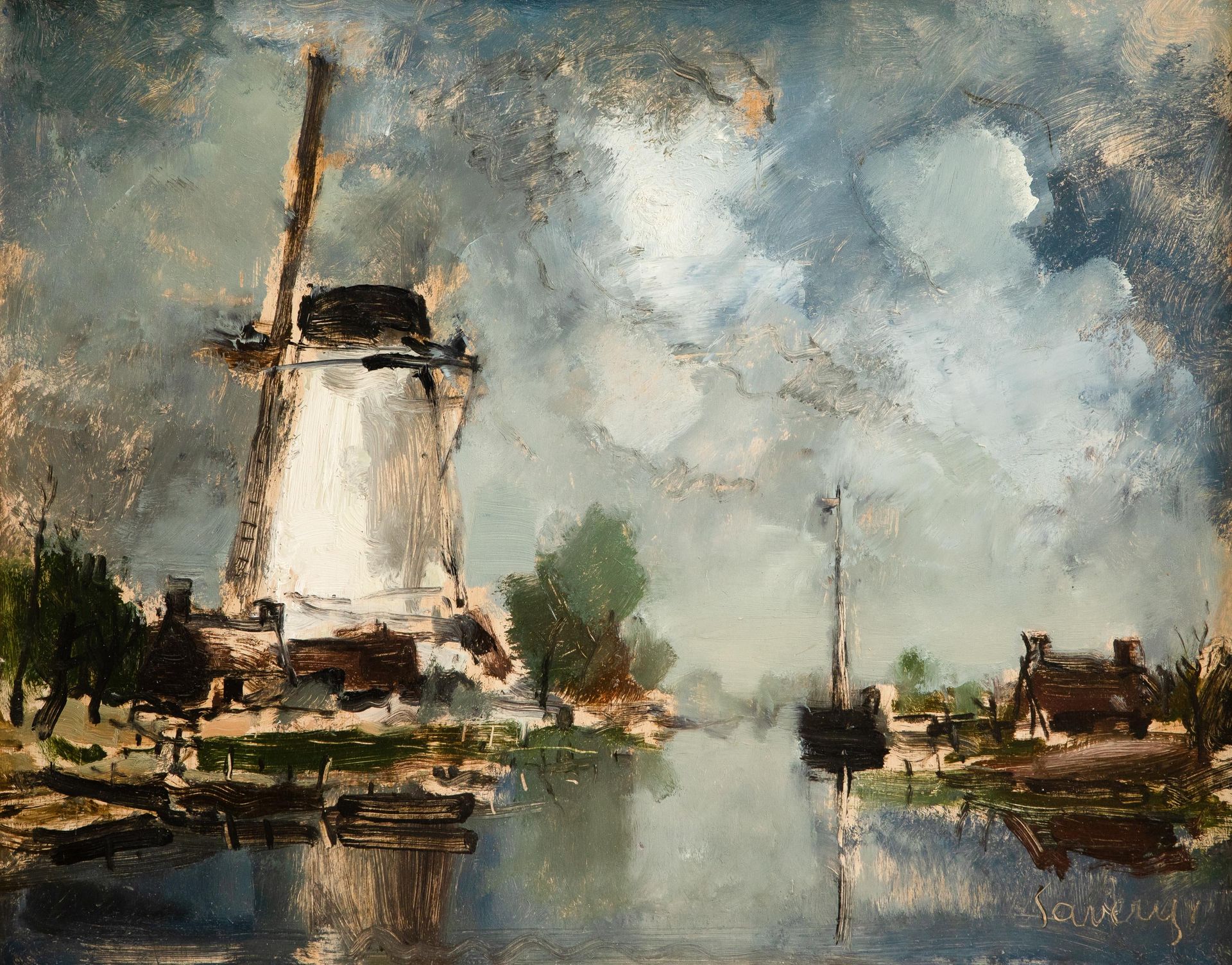 Albert SAVERIJS (1886-1964) Moulin à vent au bord de la Lys.


Board. 


Signé '&hellip;