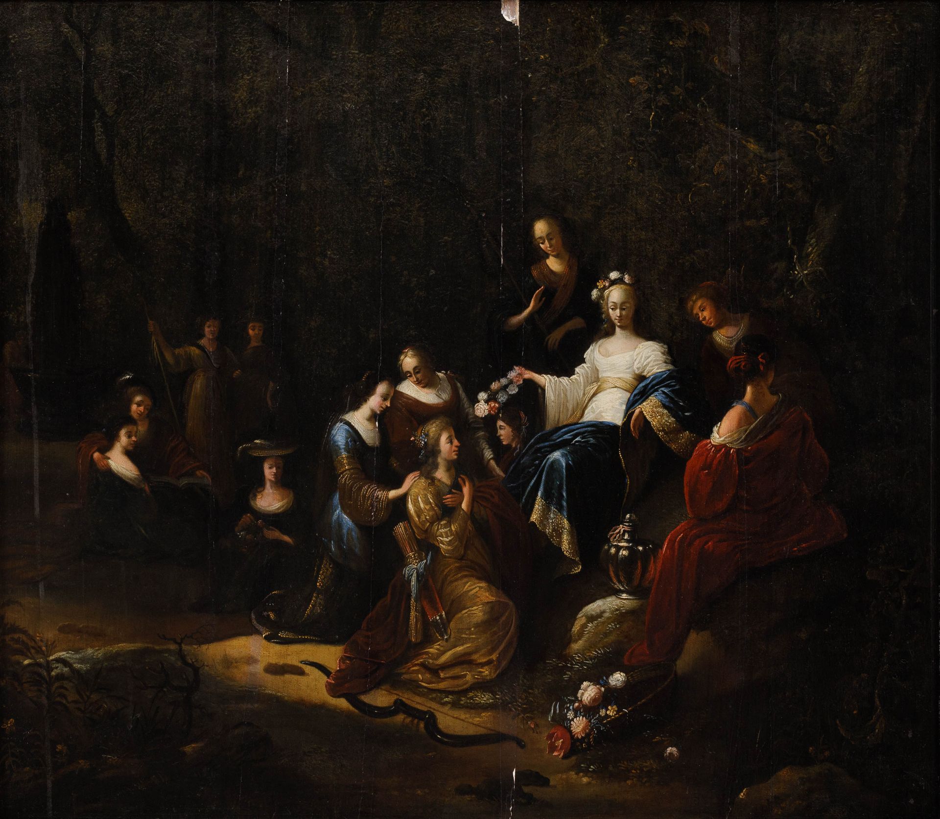 ANONIEM / ANONYME circa 1800 Paesaggio forestale con Diana e le sue ninfe. 

Pan&hellip;