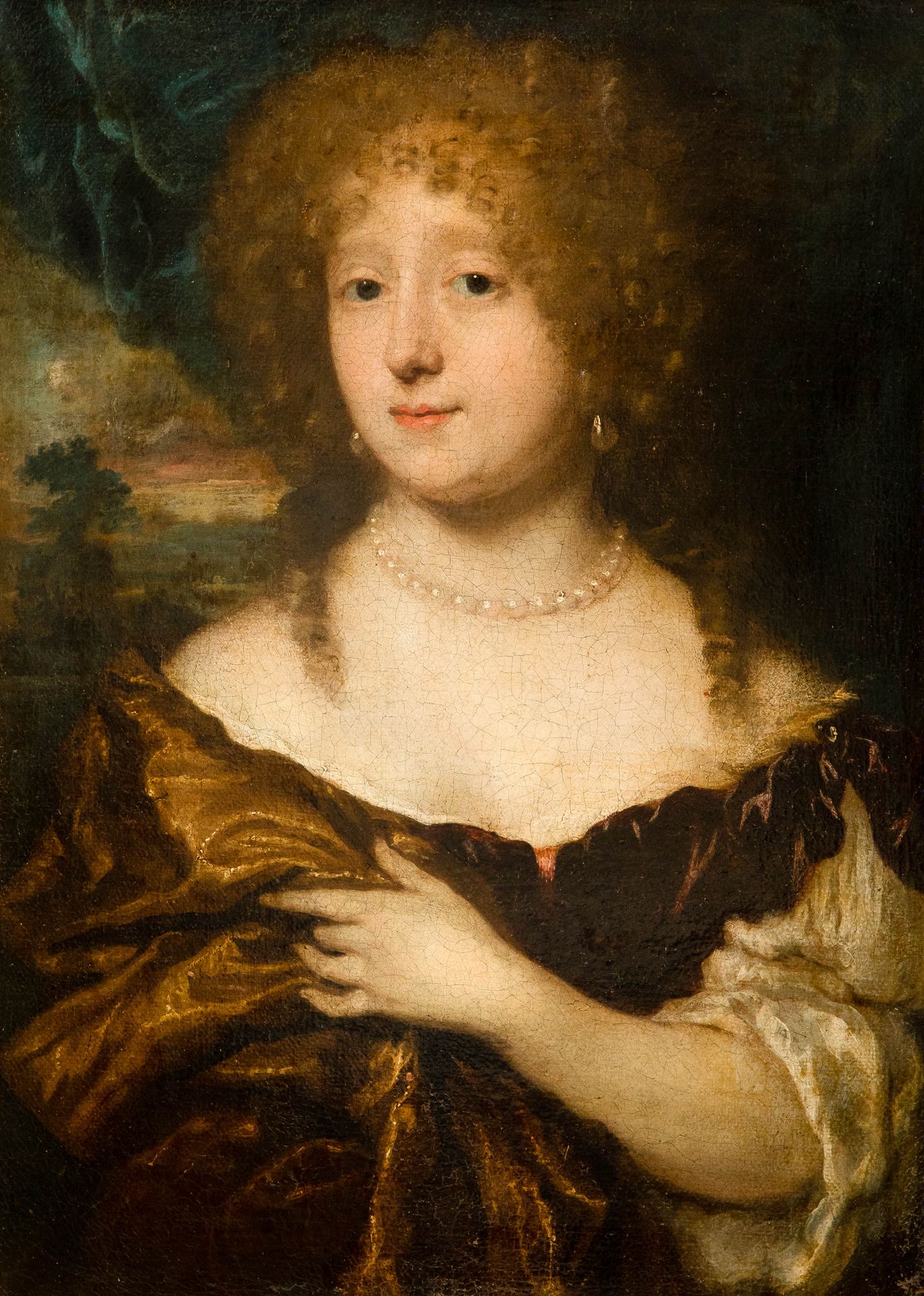 NICOLAAS MAES (1634-1693) (归属)

景观前戴珍珠项链的女士肖像。

布衣（凋零）。

这幅精致的肖像画展示了与Nicolaas Ma&hellip;