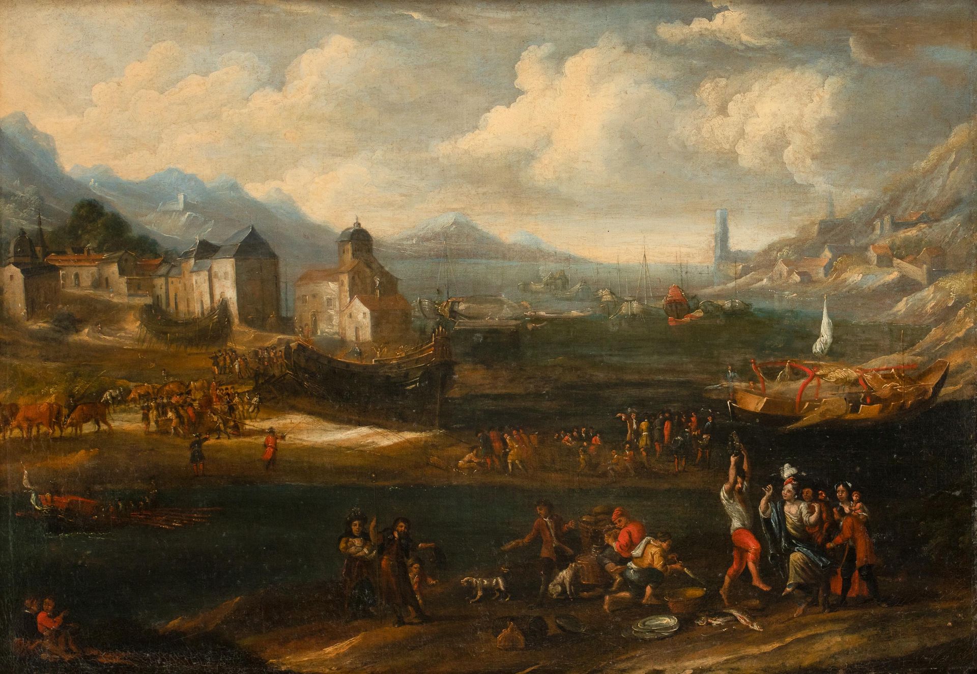 CLAUDE JOSEPH VERNET (1714-1789) (Umgebung)

Südliche Hafenszene.

Leinen. Resta&hellip;