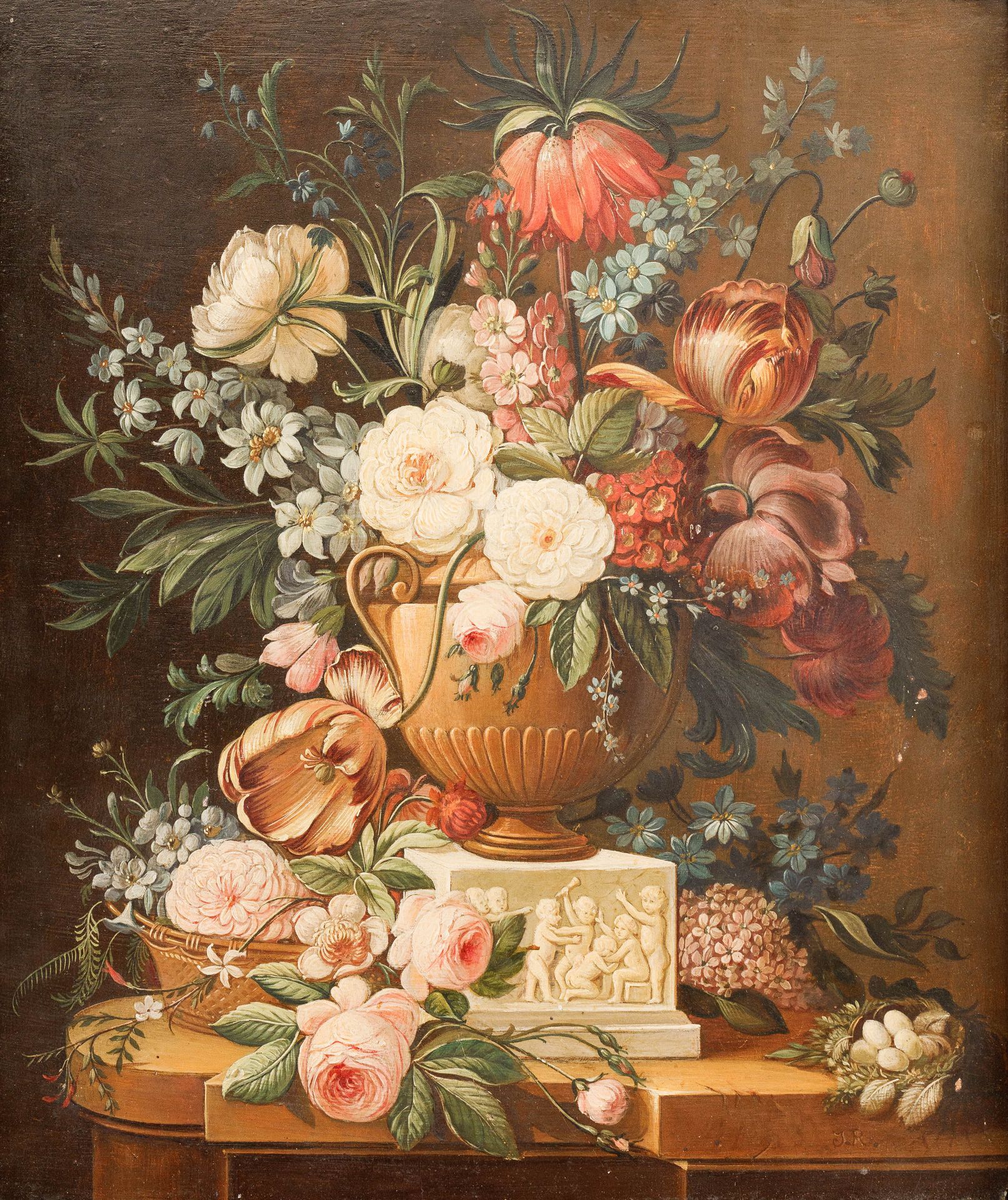 JOHANNES CHRISTIANUS ROEDIG (1750-1802) (流派)

石头上的花和鸟巢静物画。

小组。有图案的。

出处。

录像。P.&hellip;