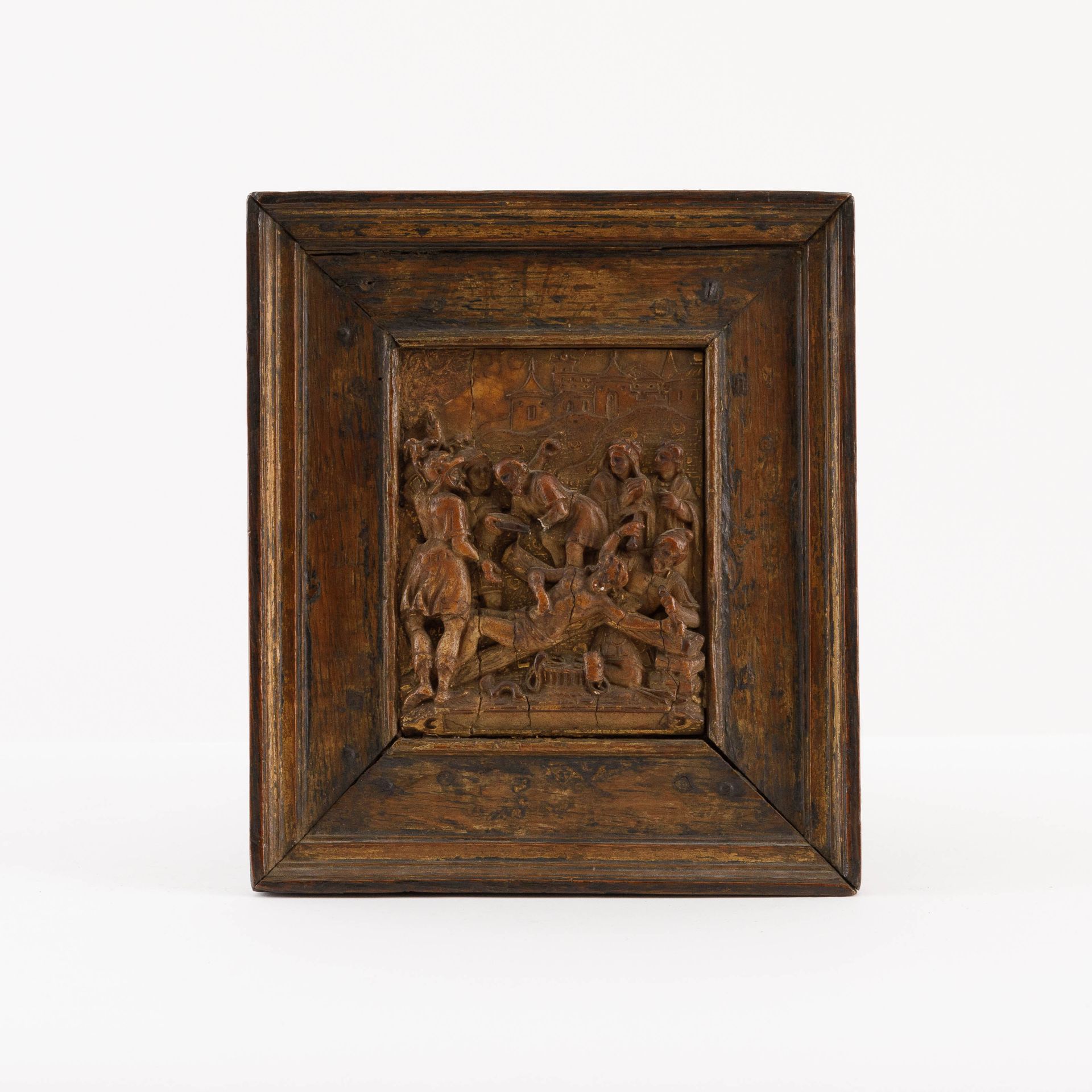 Relief. Malines. Ca. 1580. 救济。梅赫伦。约1580年。

阿拉巴斯特。

描绘的是举起十字架。

残存的镀金。

木制框架。轻微损坏&hellip;