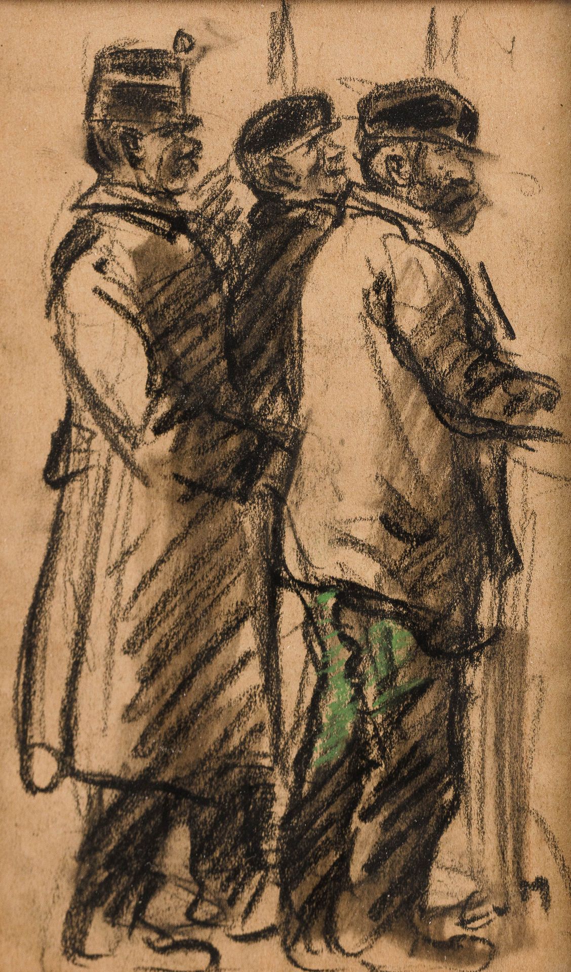 EUGEEN VAN MIEGHEM (1875-1930) Officier et dockers sur le quai.
Fusain, lavis d'&hellip;