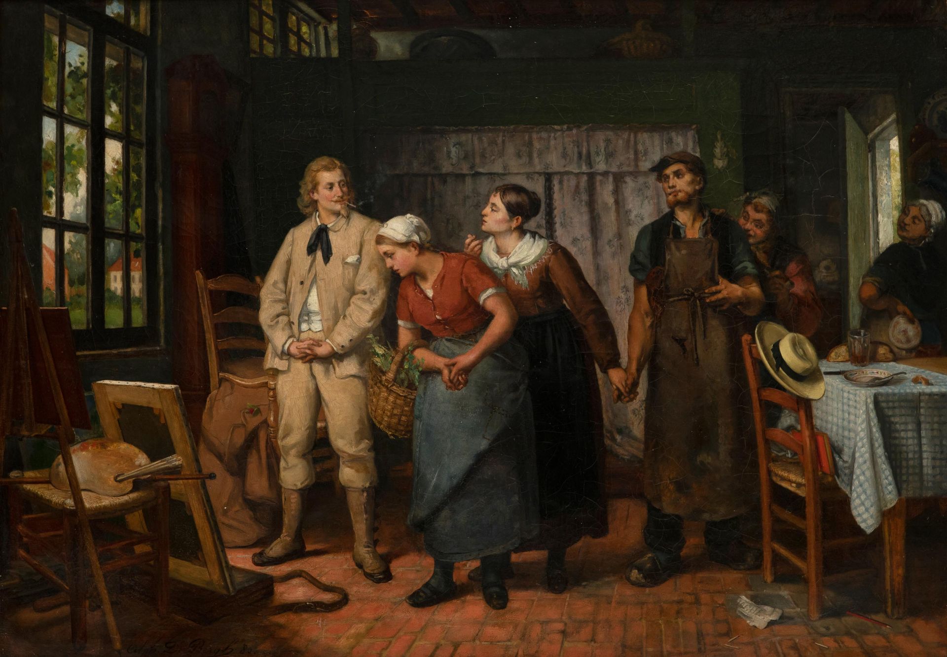 ALPHONSE DE BERGH 'Une visite à Monsieur le peintre', 1880.
Toile (rentoilée).
S&hellip;