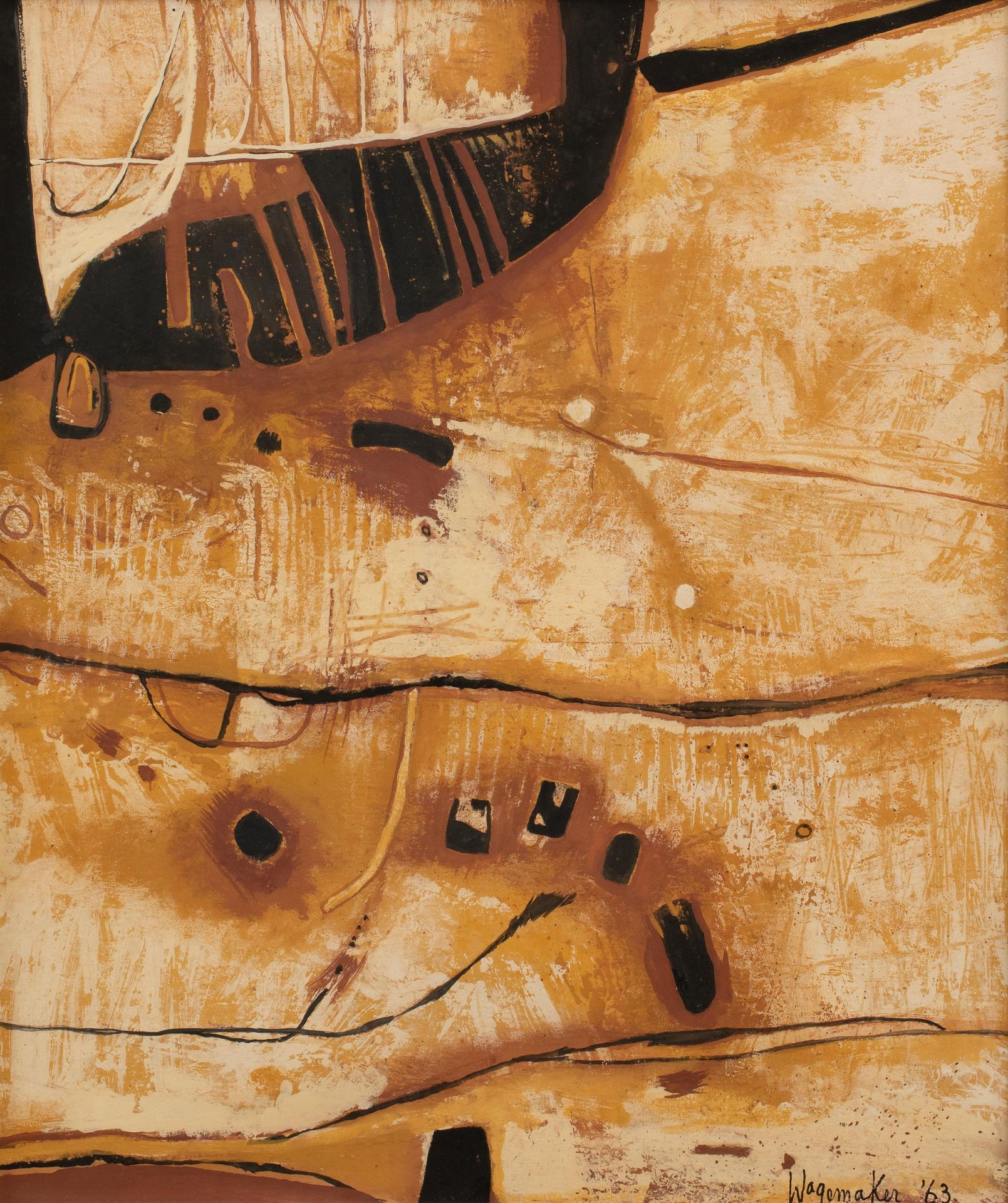 JAAP WAGEMAKER (1906-1972) 'Geel met bruin (2)', 1963.
Technique mixte sur papie&hellip;
