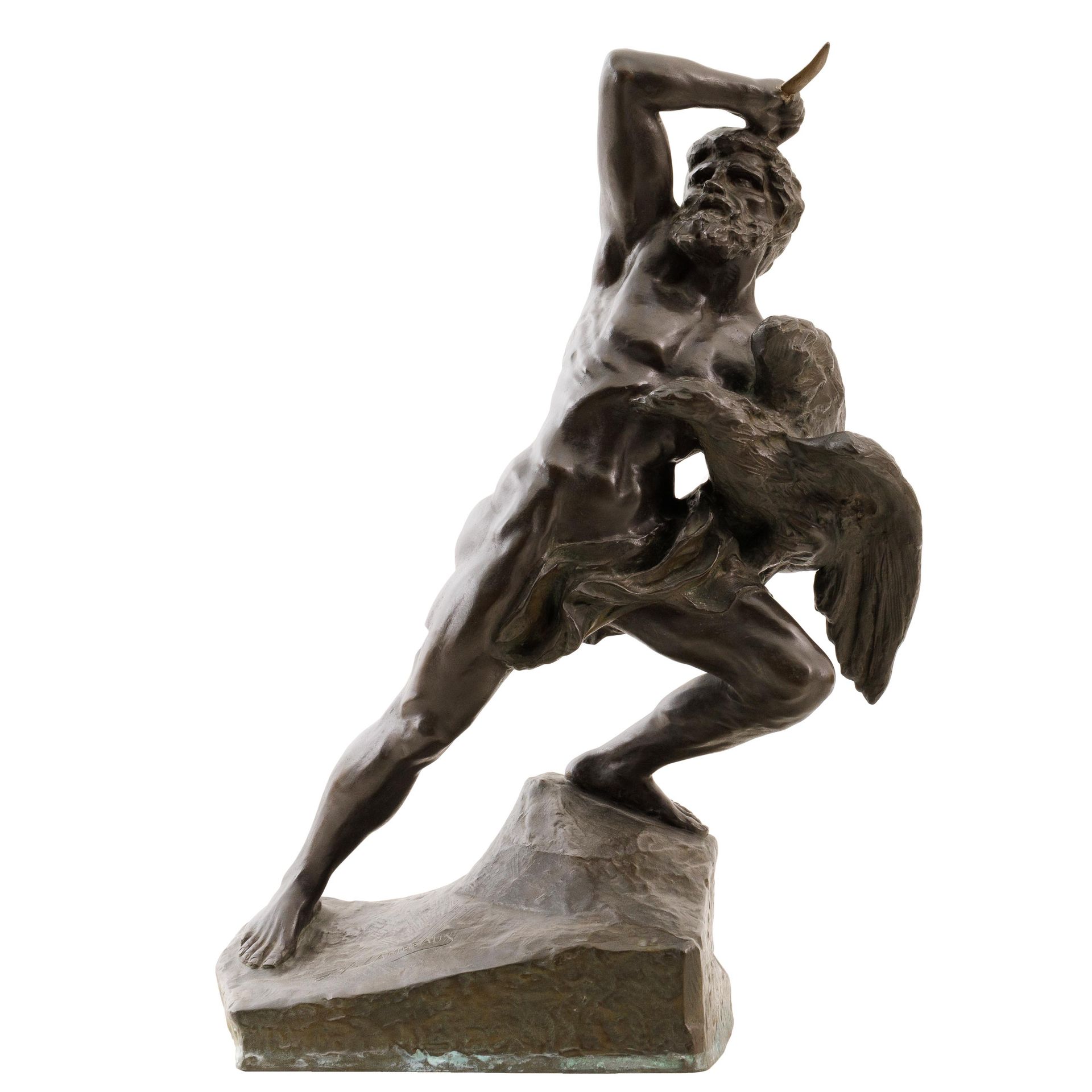 JEF LAMBEAUX (1852-1908) 'Le dénicheur d'aigle'.
Bronze, black patina. Gilt dagg&hellip;