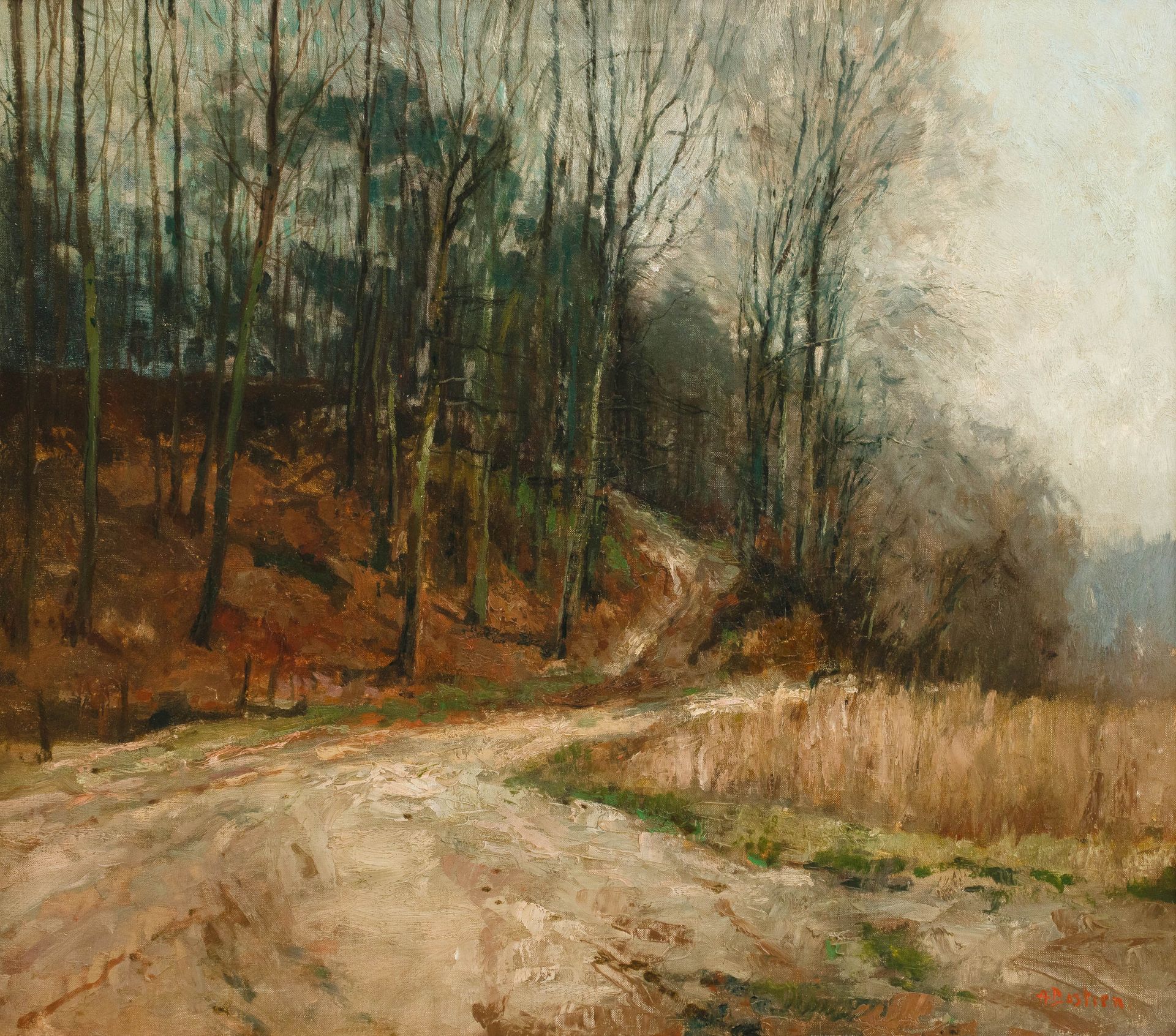 ALFRED BASTIEN (1873-1955) Sandstraße in der Nähe des Sonian Forest.
Öl auf Lein&hellip;