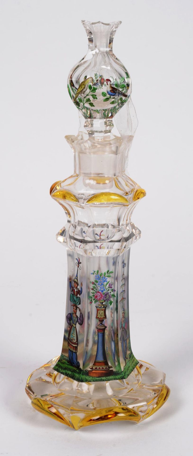 Null Pequeño frasco tapado de vidrio translúcido con decoración pintada de una e&hellip;