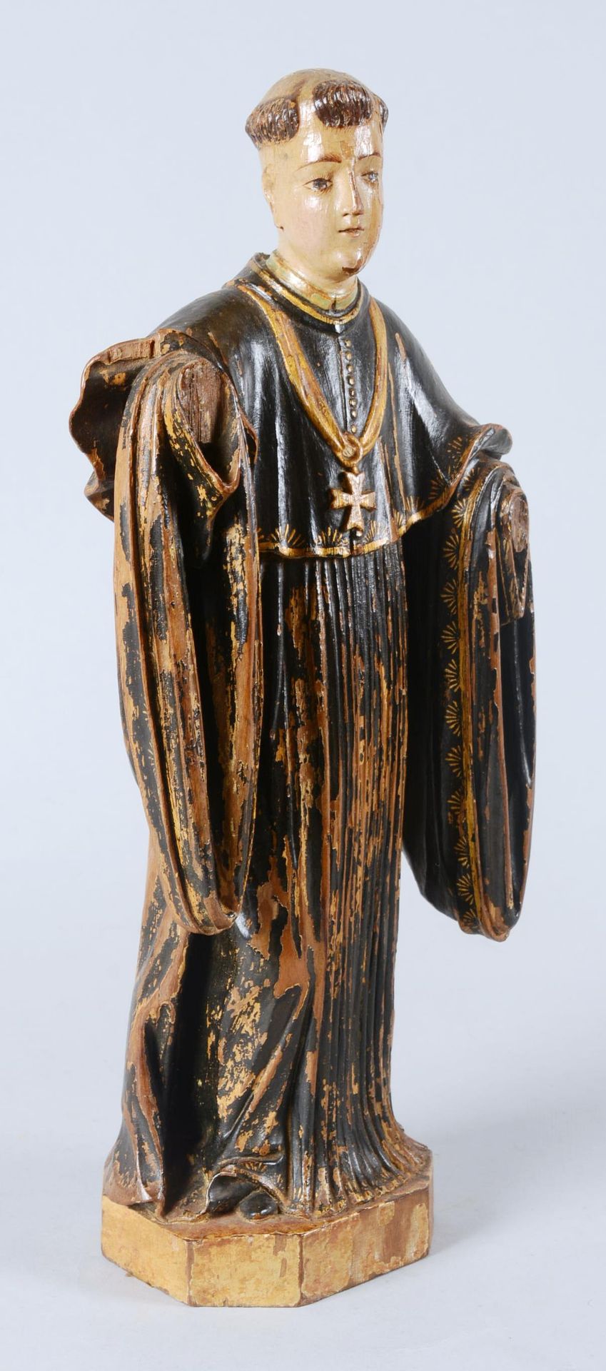 Sculpture en bois peint d'un Saint Abbé. 圣人方丈的彩绘木雕。

18世纪的作品。遗漏和铜锈修复。

高度：34厘米