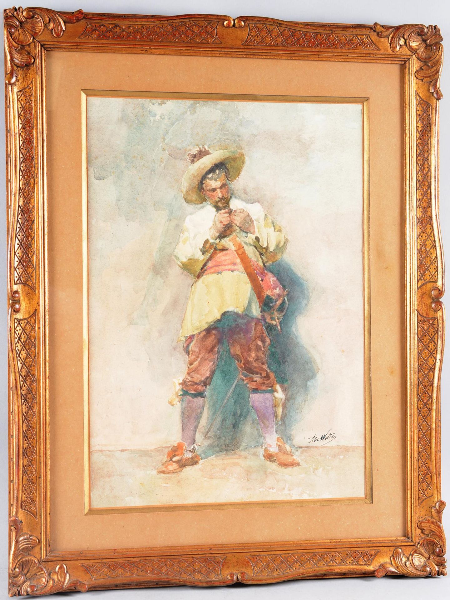Adrien de Witte (1850-1935) 阿德里安-德-维特(1850-1935)

"Arquebusier"。

水彩画，右下方有签名。艺术家&hellip;