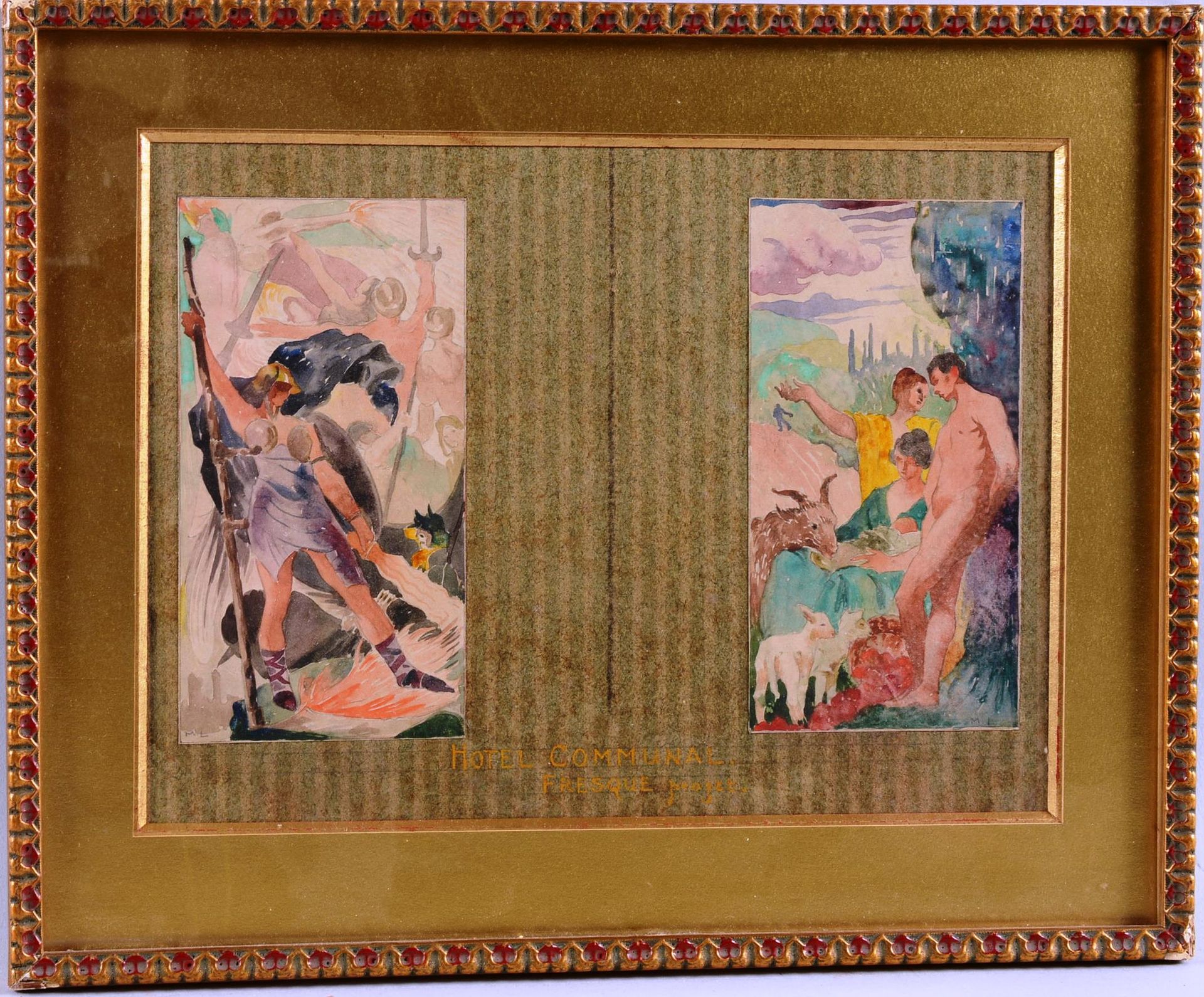 Maurice LANGASKENS (1884-1946) 莫里斯-朗加斯肯斯(1884-1946)

"项目

两幅水彩画(+/-1914年)，上面刻有字样&hellip;