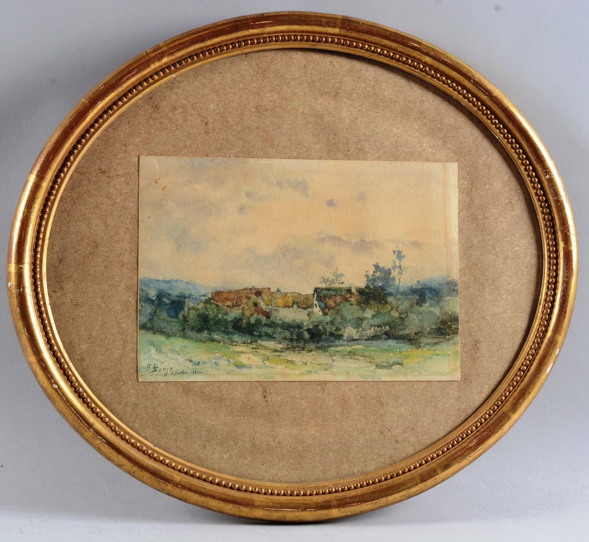 Frantz BINJÉ (1835-1900 弗朗茨-宾杰(1835-1900)

"景观"。

纸上水彩画，左下角有签名，日期为1881年7月12日，装在一&hellip;