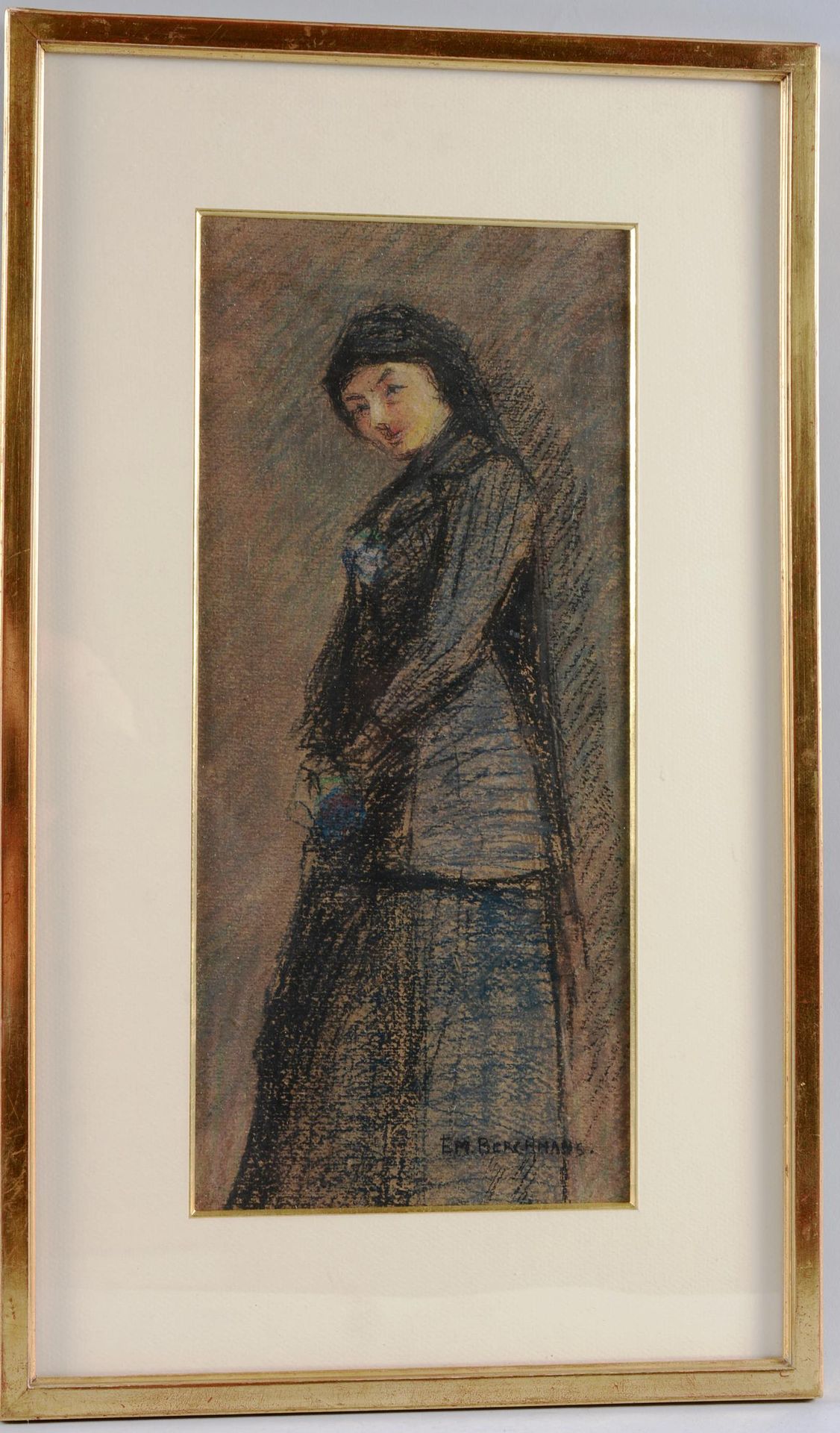 Emile BERCHMANS (1867-1947) 埃米尔-贝尔赫曼 (1867-1947)

"四分之三的年轻女孩"。

粉彩画，右下角有签名。

尺寸：&hellip;