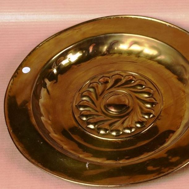 -Plat en cuivre Copper dish with decoration of godrons assembled in lamp with fo&hellip;